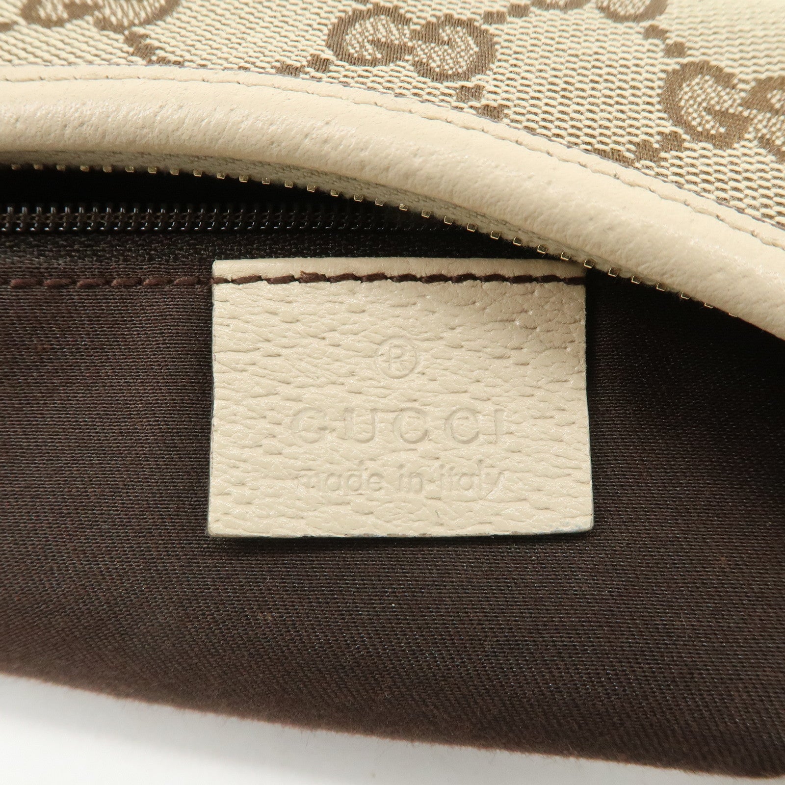 GUCCI Abbey Leather GG Canvas Shoulder Bag Beige Ivory 130737