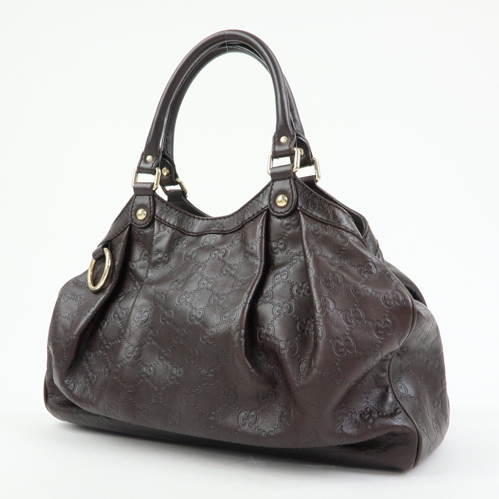 GUCCI Sukey Guccissima Leather Tote Bag Hand Bag Dark Brown 211944