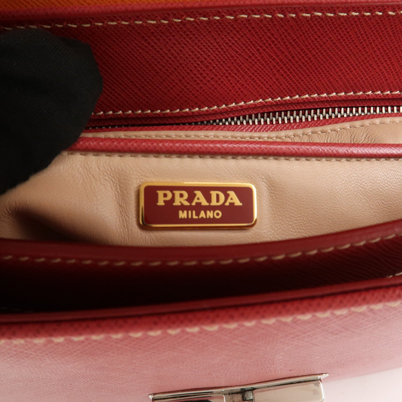PRADA Saffiano Leather 2 Way Bag Tote Bag Shoulder Bag Orange Red