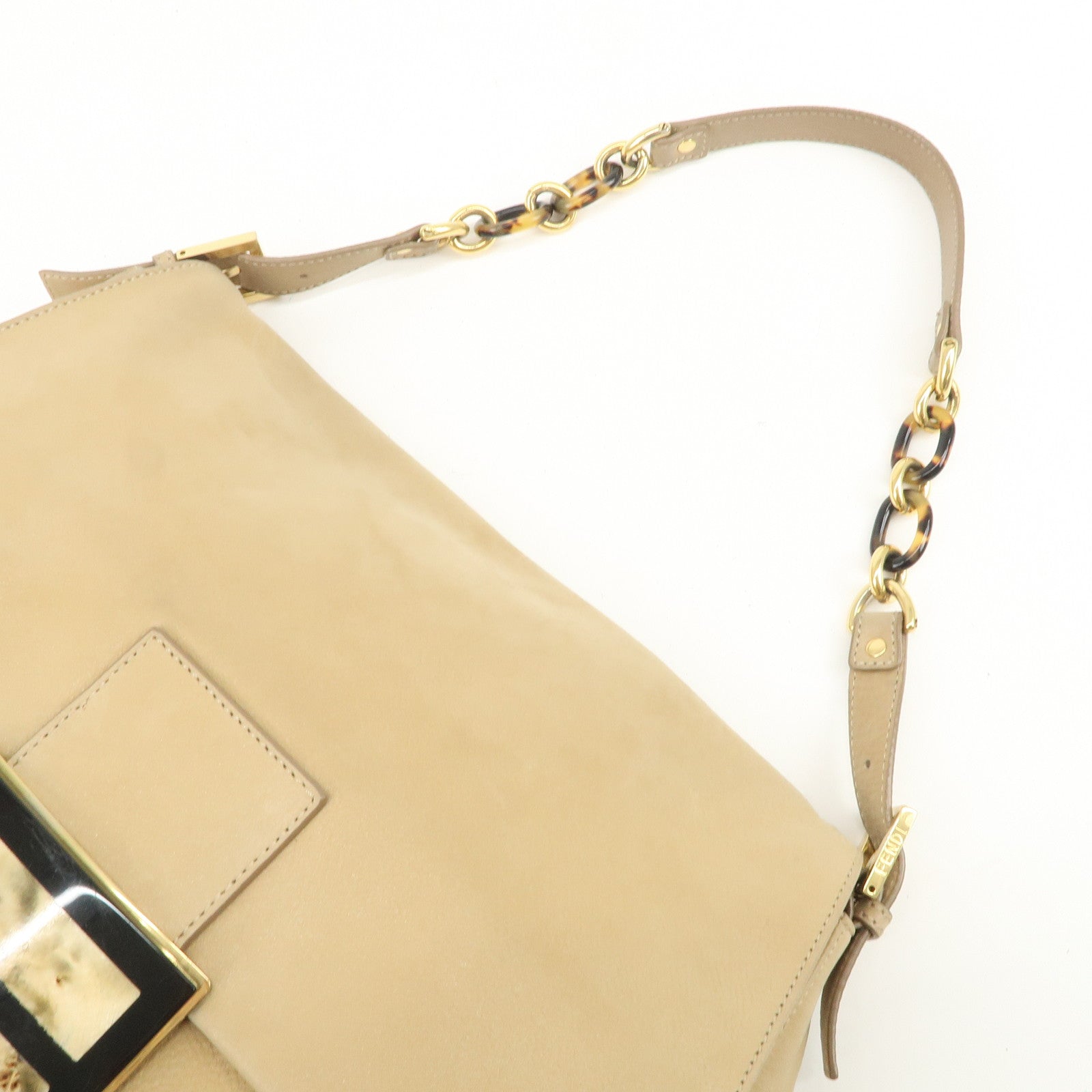 FENDI Big Mamma Baguette Leather Shoulder Bag Beige 8BR638