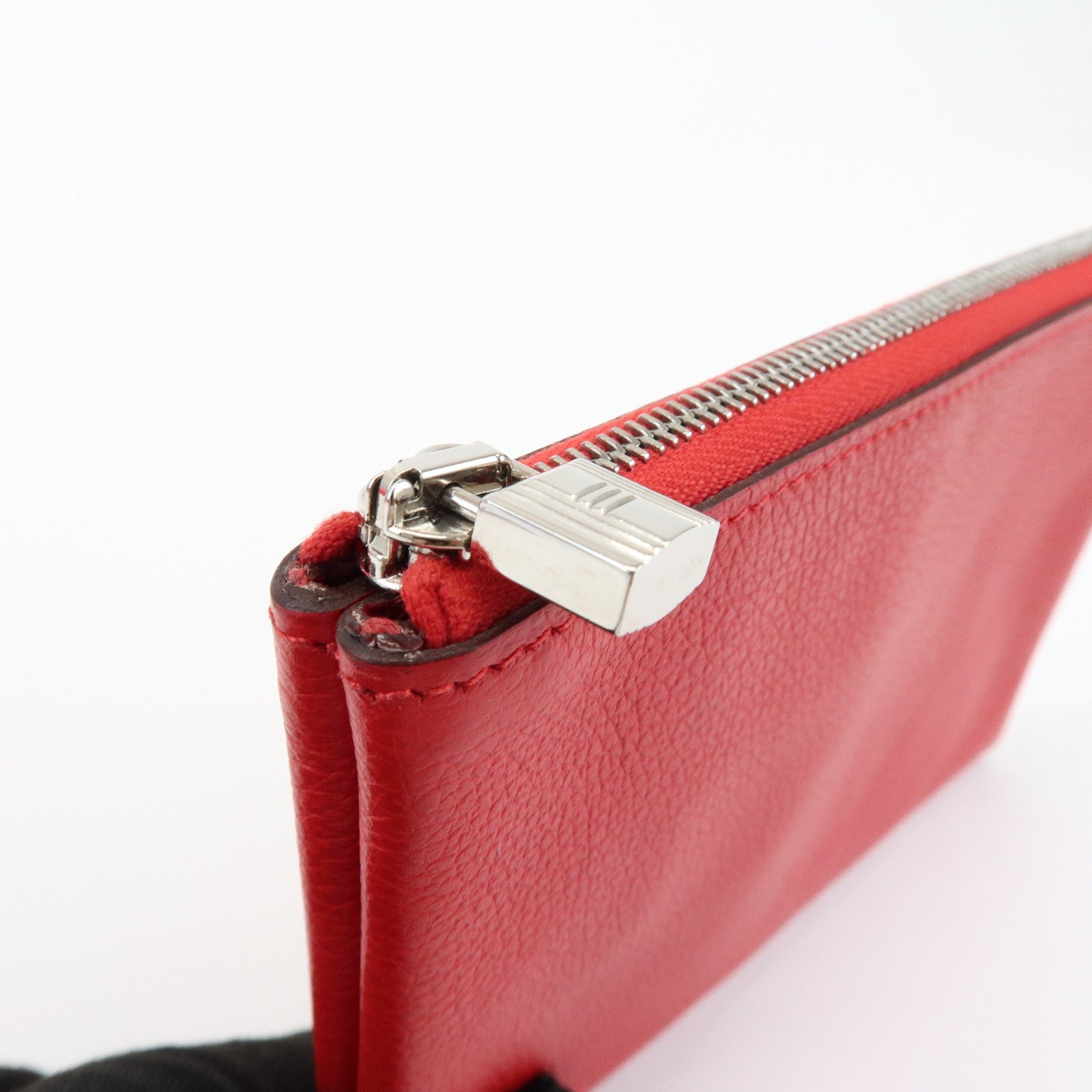 HERMES Logo Leather Atout PM Pouch Cosmetic Pouch Red