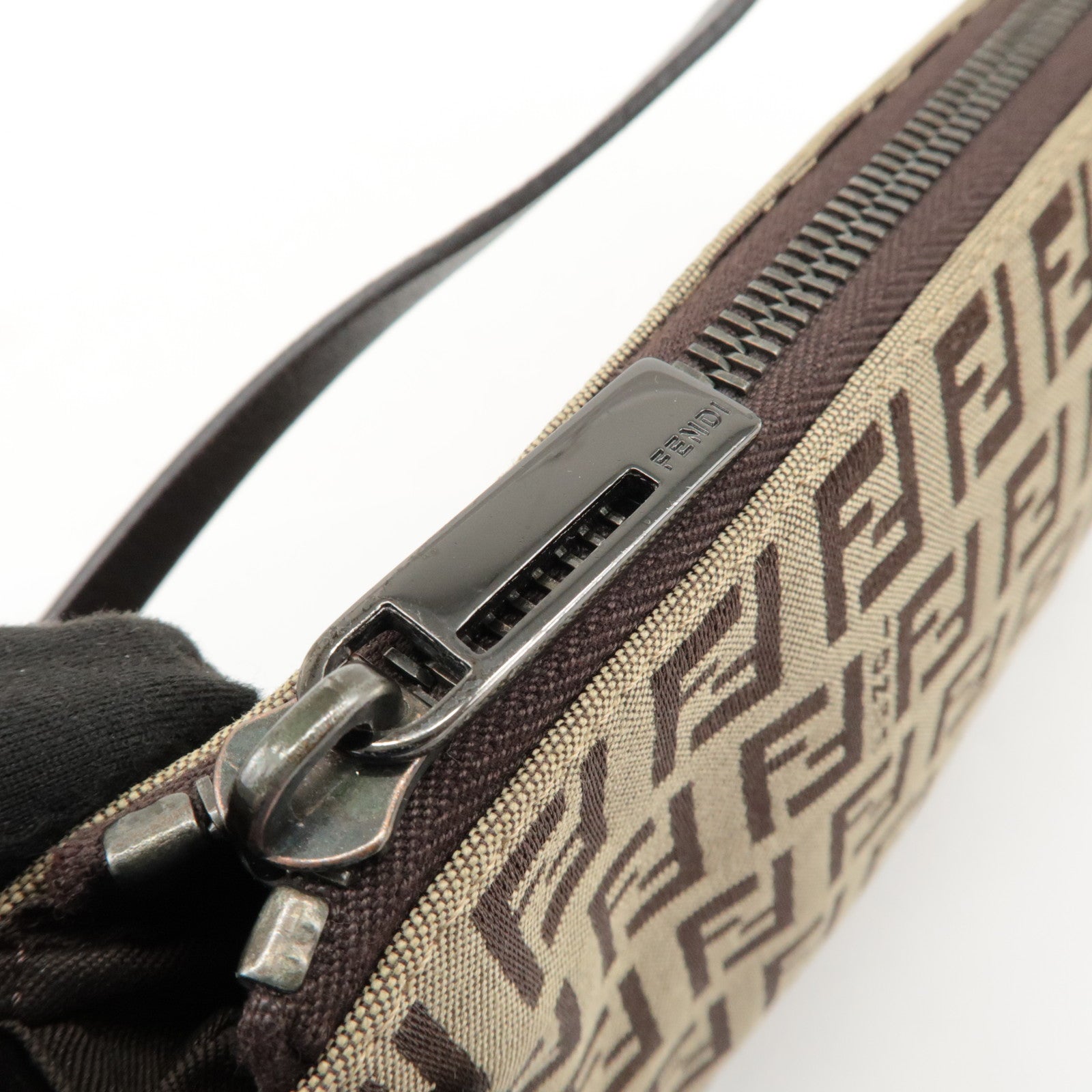 FENDI Zucchino Canvas Leather Shoulder Bag Hand Bag Brown 8BR144 Used