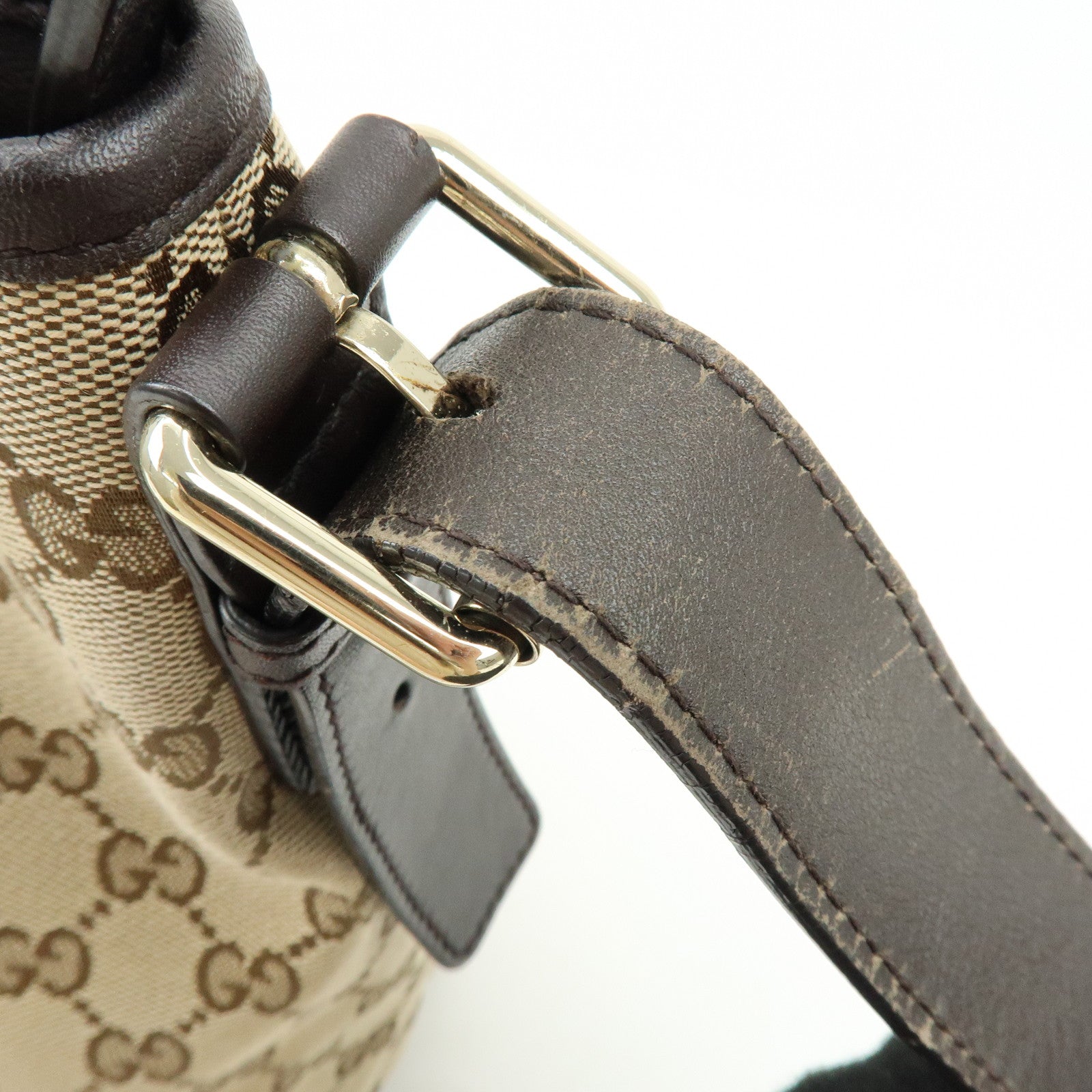 GUCCI GG Canvas Leather Shoulder Bag Beige Dark Brown 388930