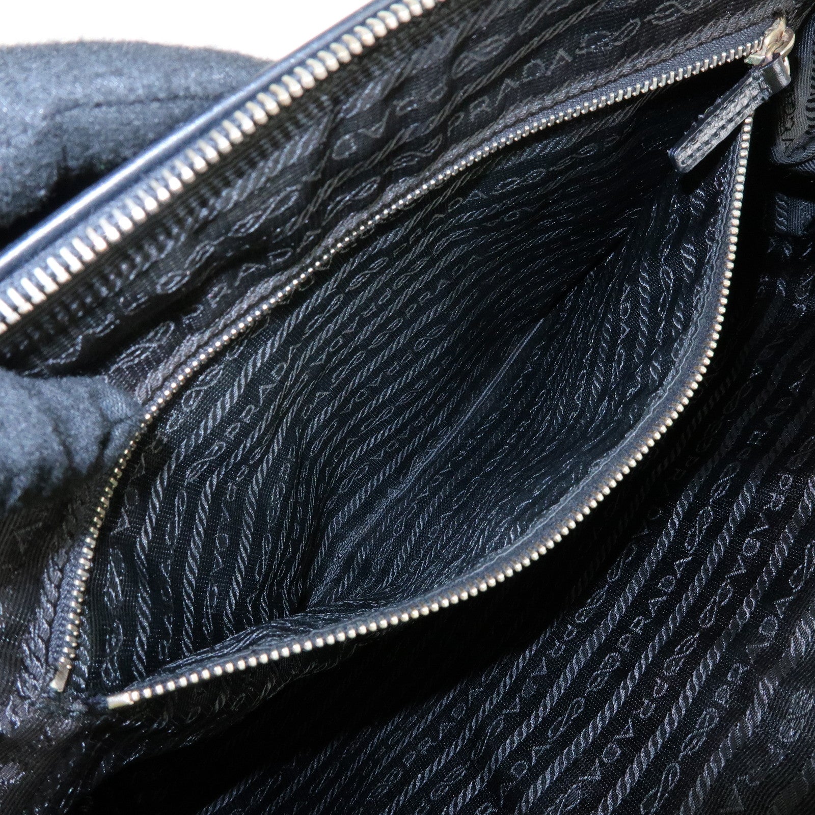 PRADA Triangle Logo Nylon Leather Hand Bag Tote Shoulder Bag Black