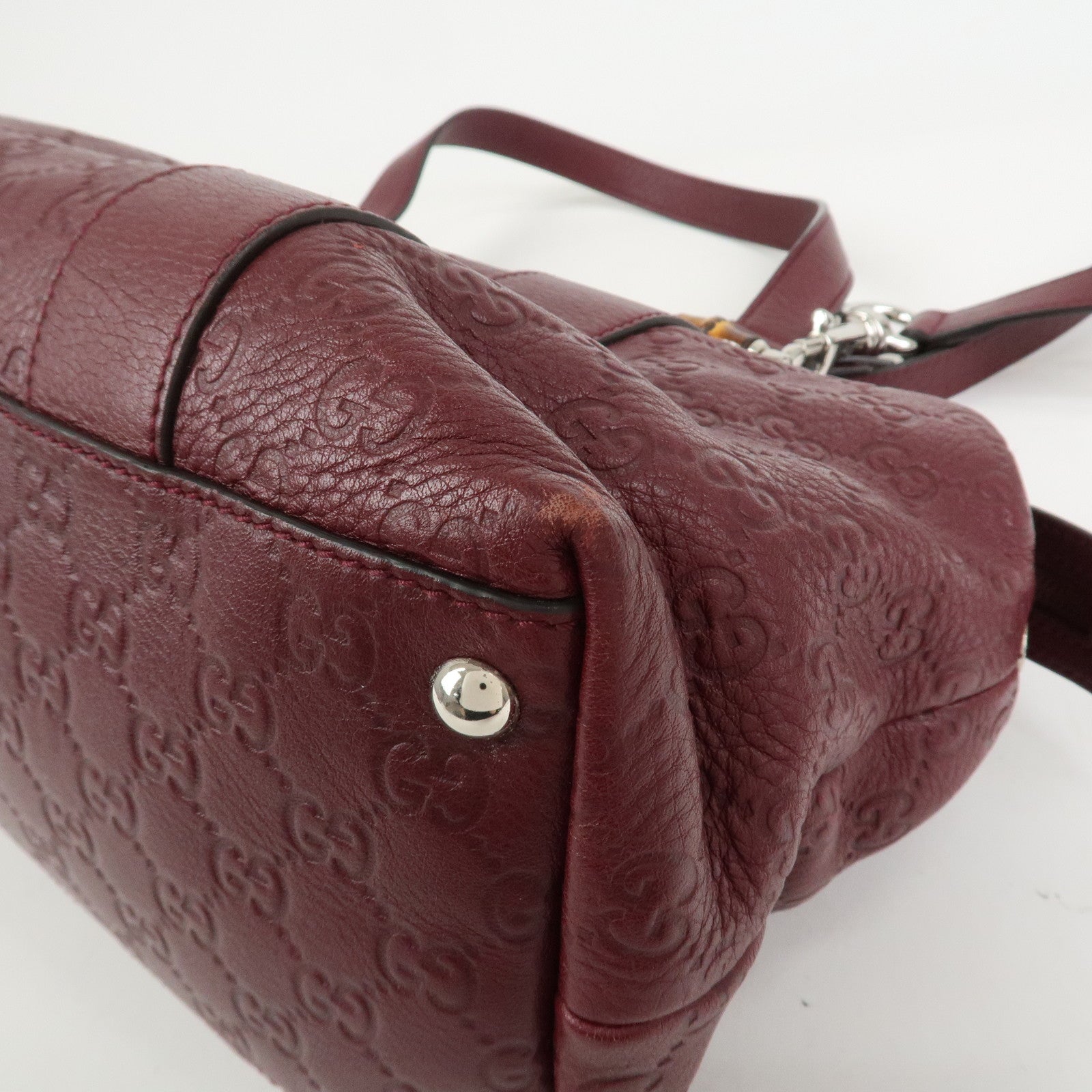 GUCCI Bamboo Guccissima Leather 2Way Bag Hand Bag Wine Red 355772