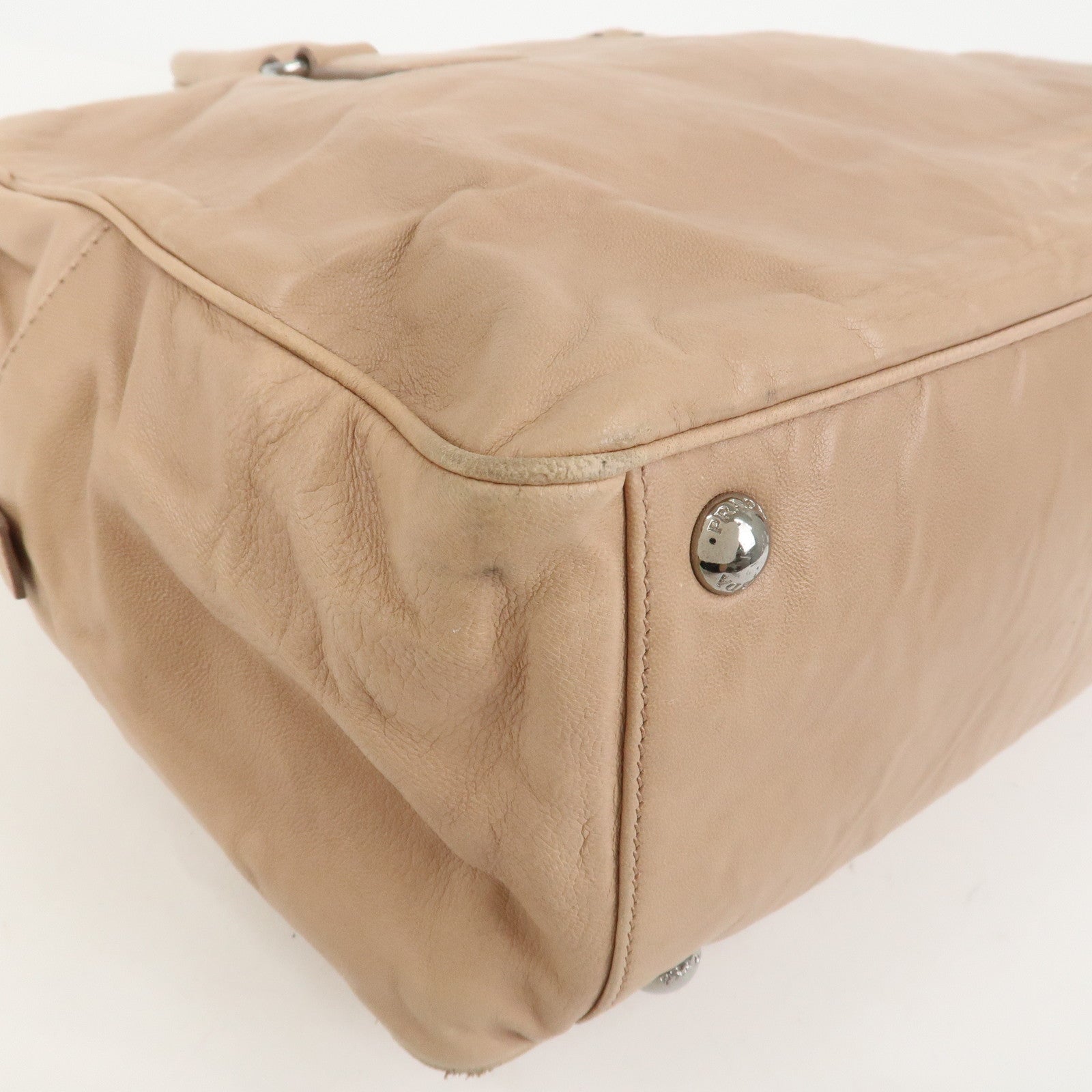 PRADA Logo Leather Hand Bag Shoulder Bag Pink Beige BL094F