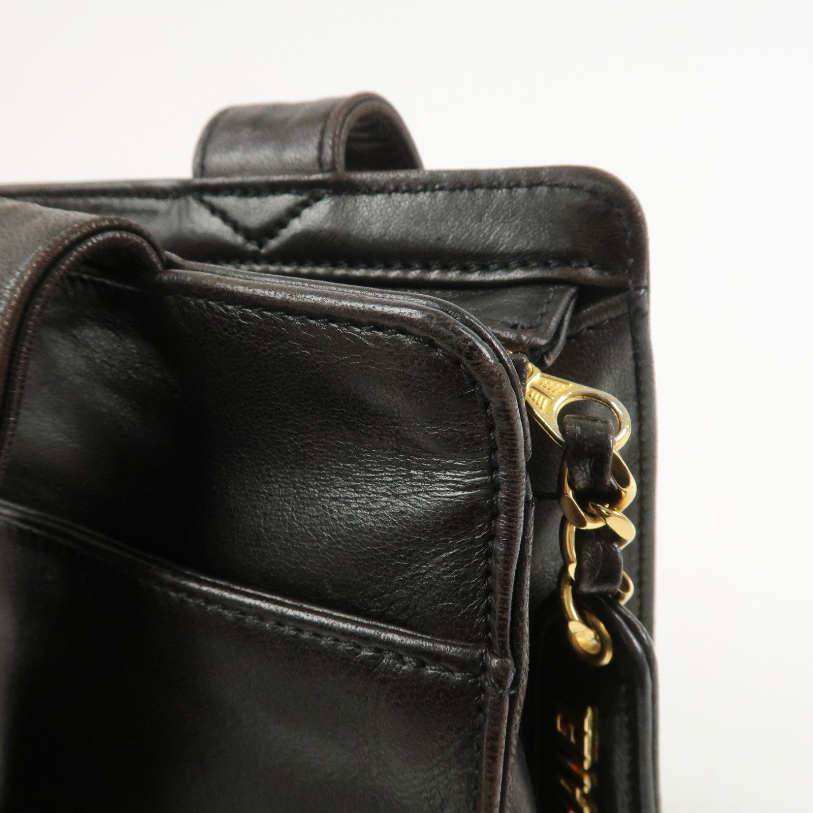 CHANEL COCO Mark Lambskin Tote Bag Shoulder Bag Dark Brown
