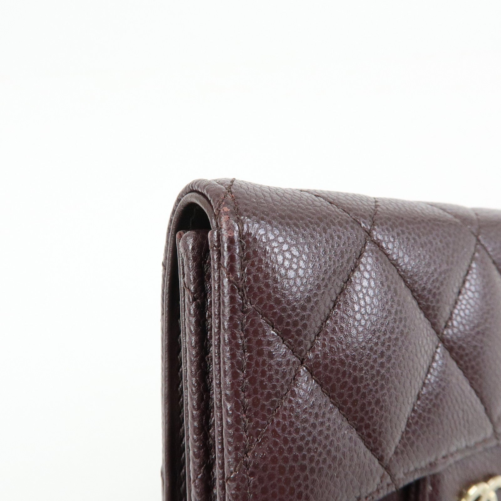 CHANEL Matelasse Caviarskin Small Tri-fold Wallet Brown AP0231