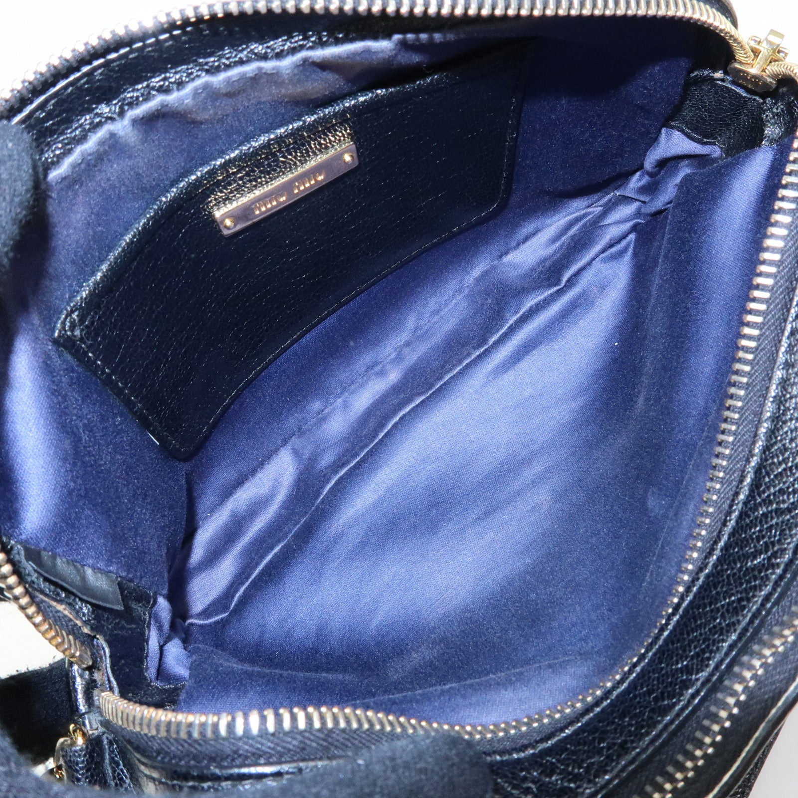 MIU MIU Logo Leather Shoulder Bag Crossbody Bag Blue Black