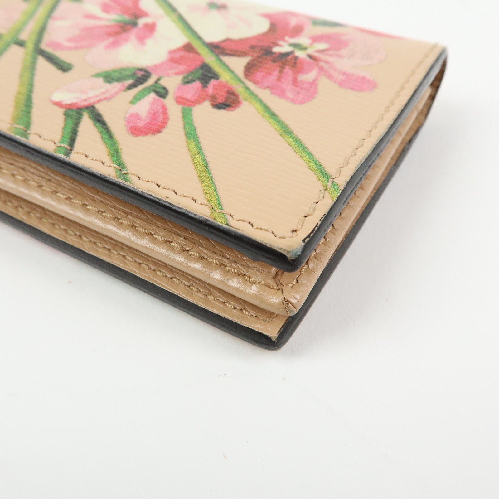 GUCCI Flora Leather Compact Bi-Fold Wallet Pink 410120