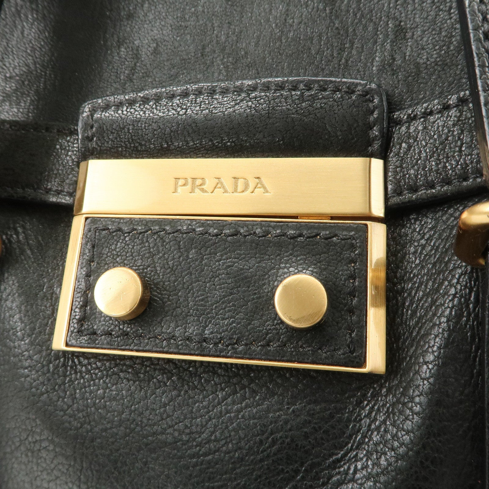 PRADA Leather Shoulder Bag Hand Bag Black BR3027 Used