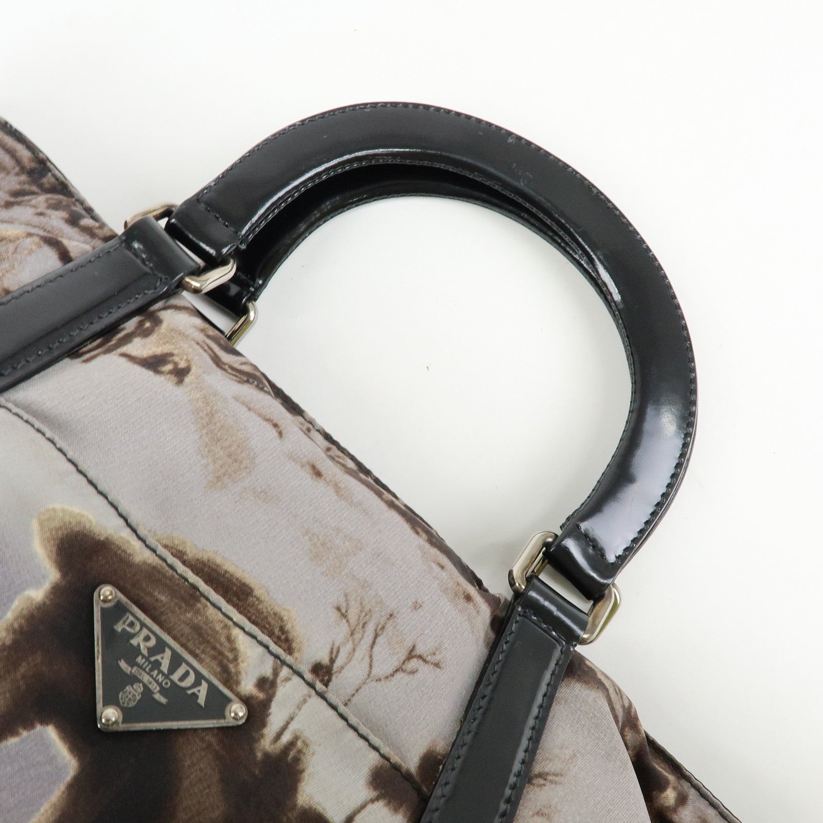 PRADA Triangle Logo Nylon Leather Tote Bag Hand Bag Gray BN2791