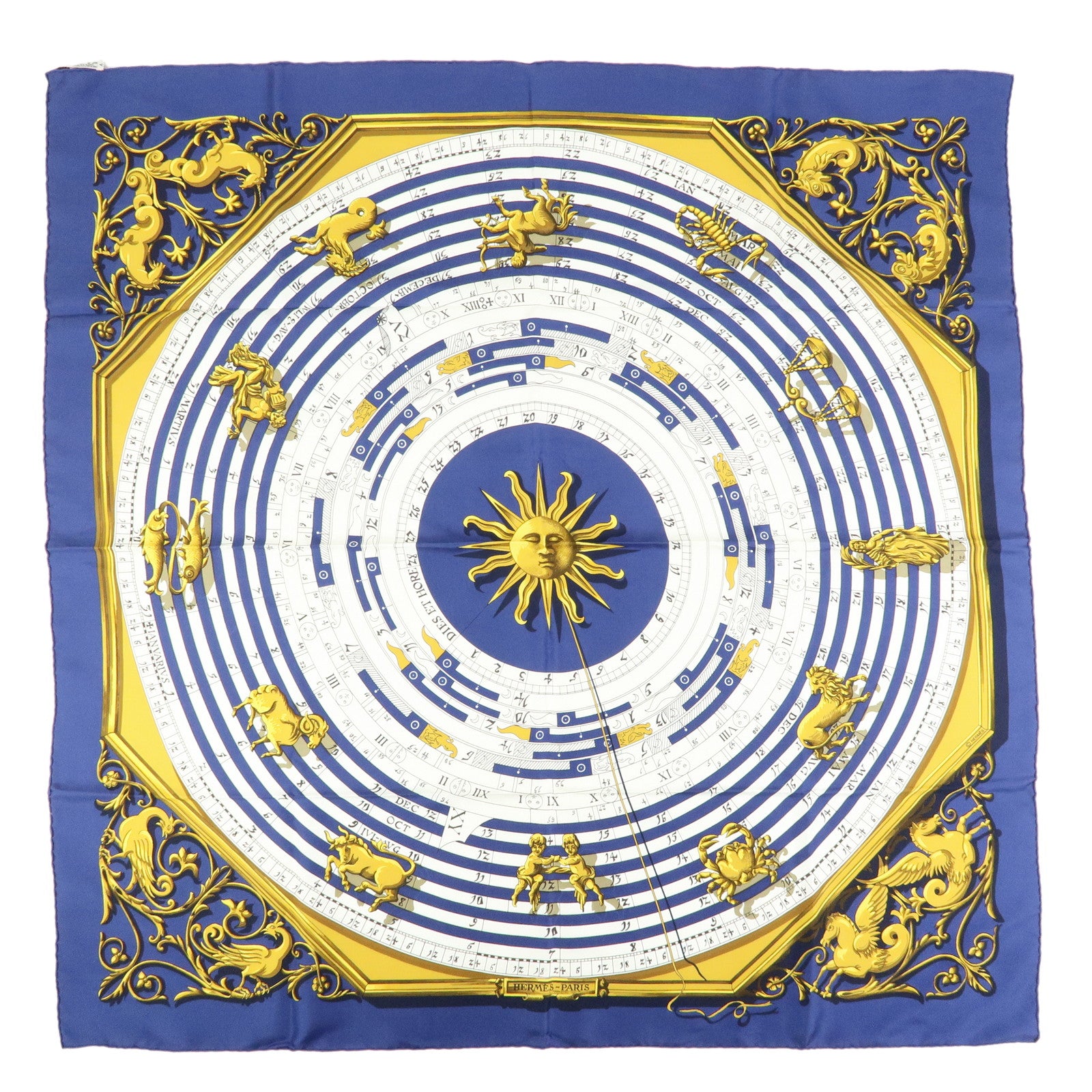 HERMES Carre 90 Silk 100% Scarf DIES ET HORE Multicolor