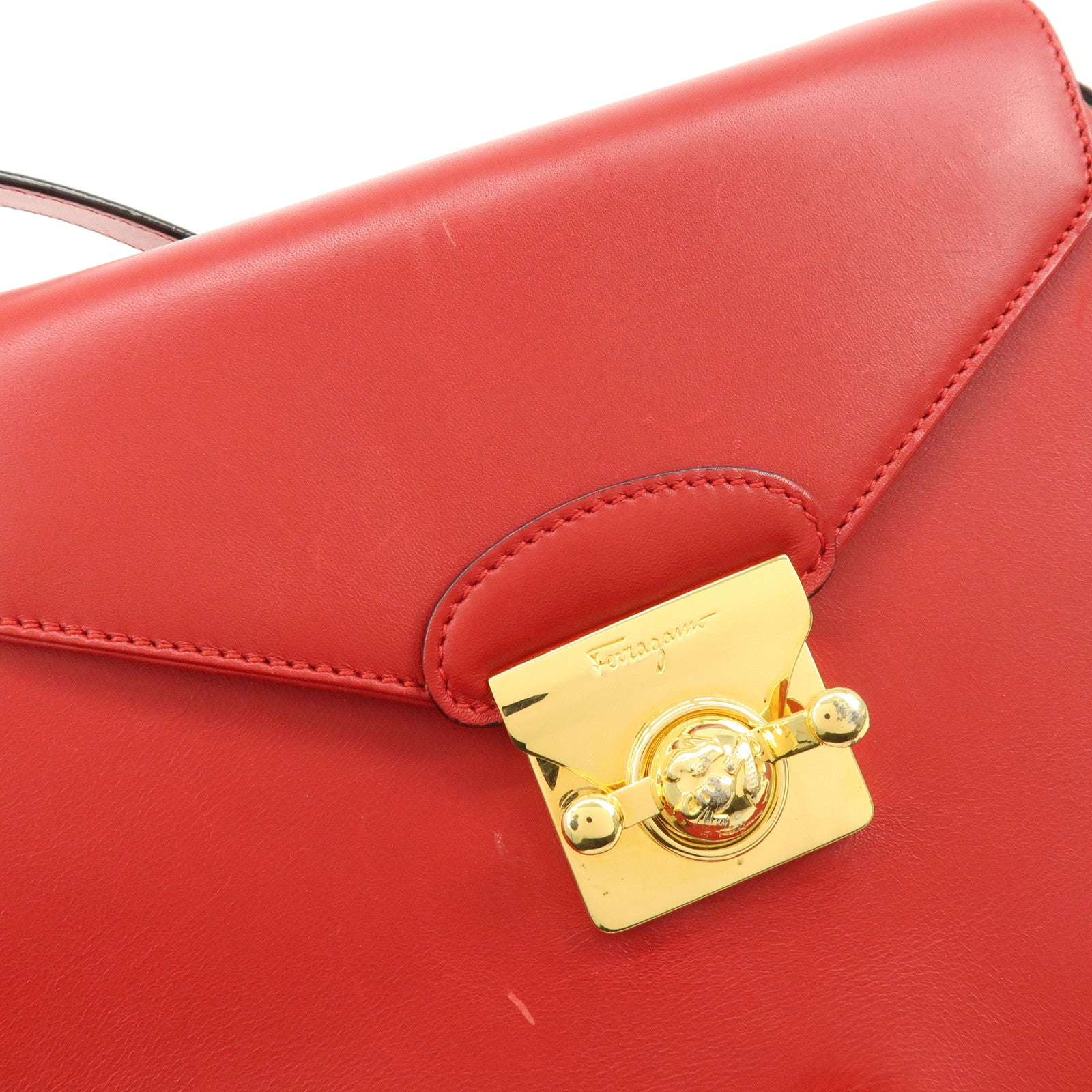 Ferragamo Leather Studs Shoulder Bag Red
