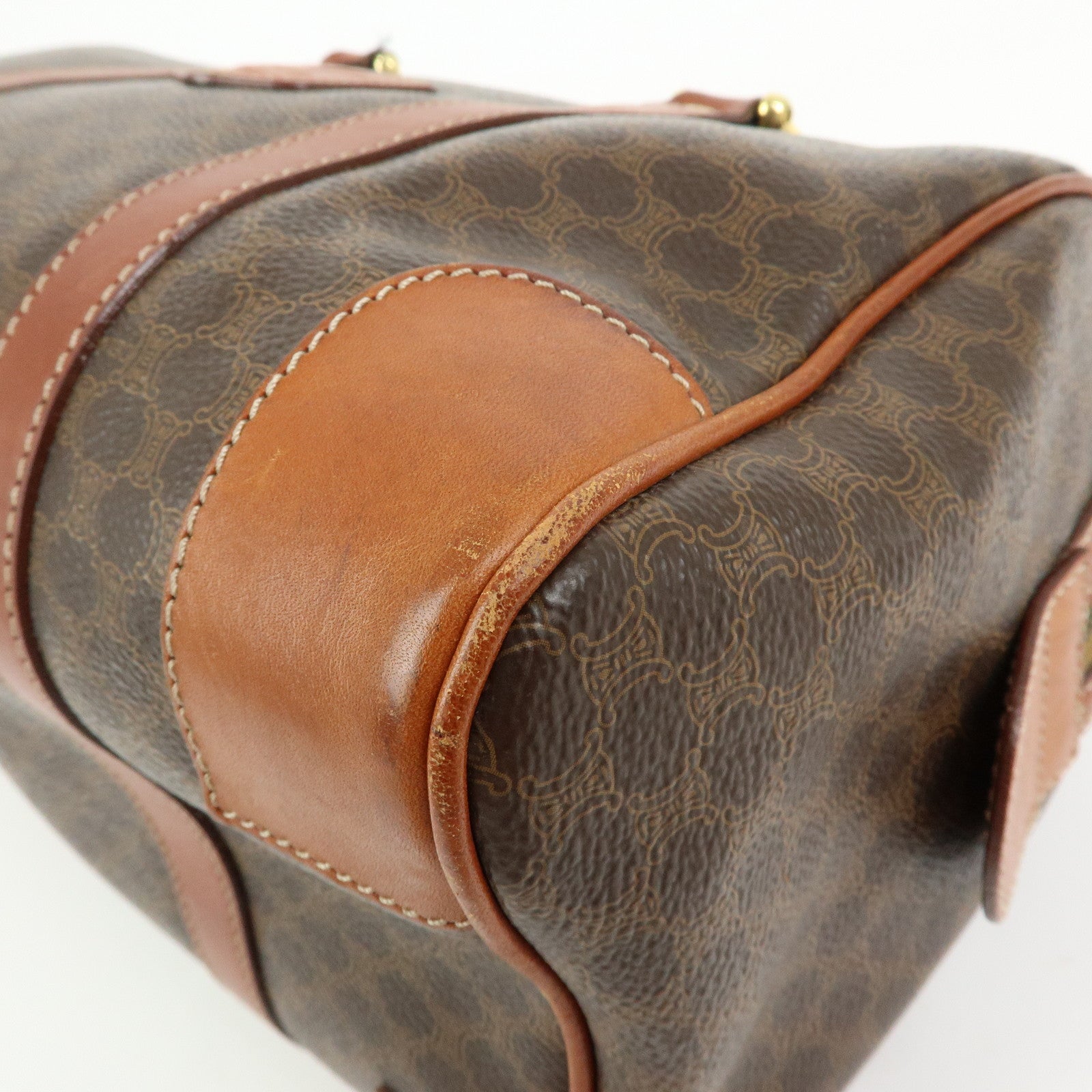 CELINE Macadam PVC Leather Boston Bag Hand Bag Brown