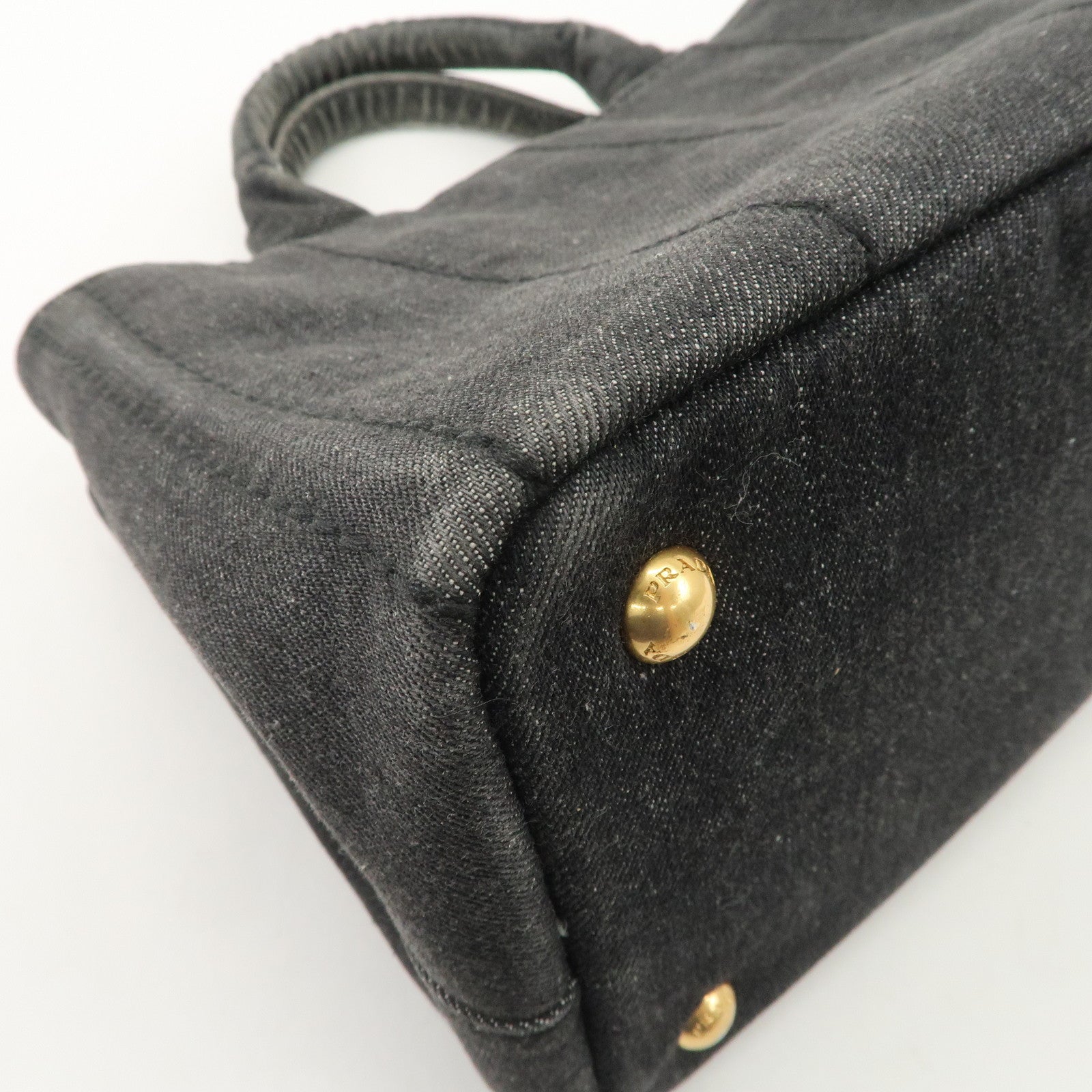 PRADA Logo Canapa Mini Denim 2Way Tote Bag Gray Gold HDW 1BG439 Used