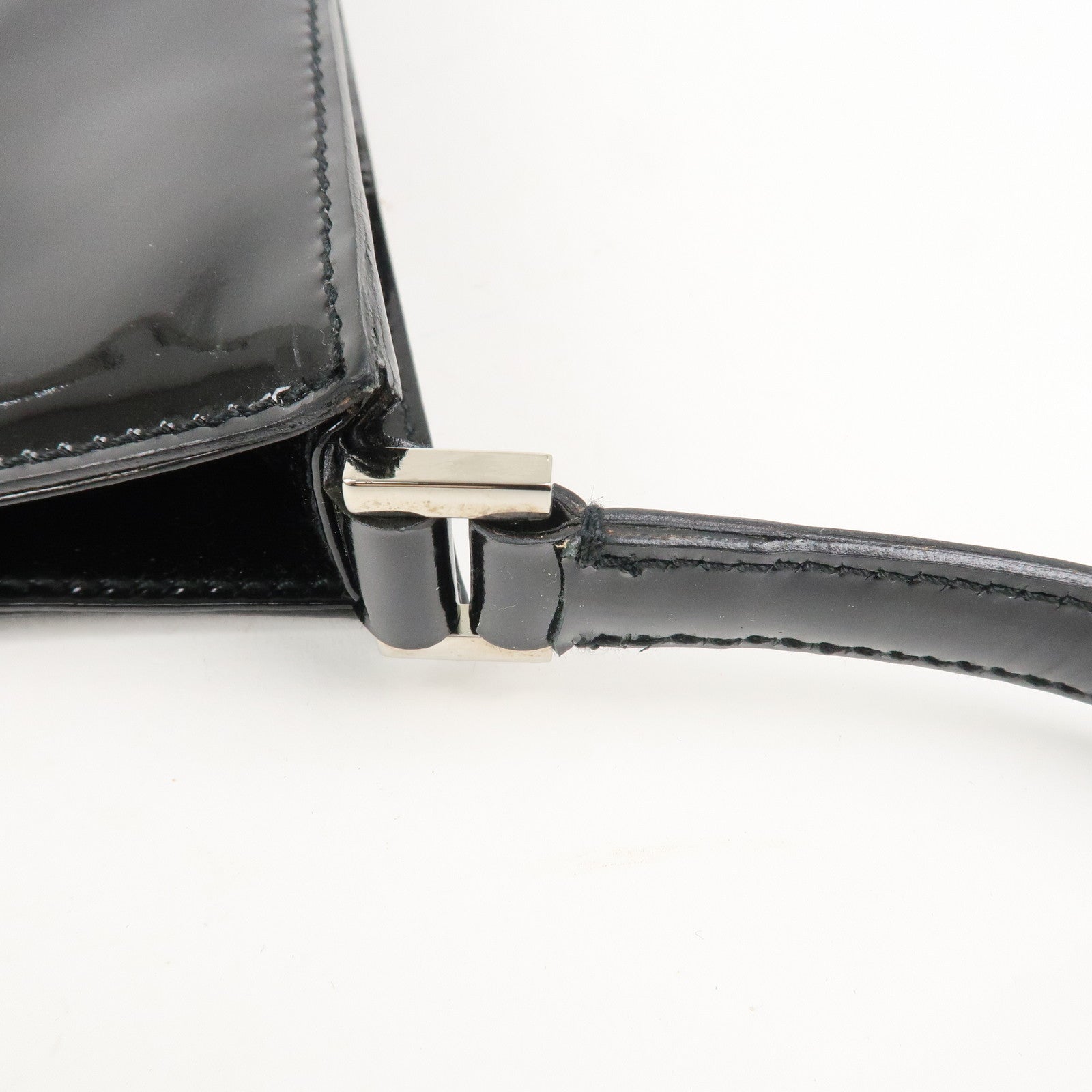 Ferragamo Patent Leather Shoulder Bag Hand Bag Black Silver HDW