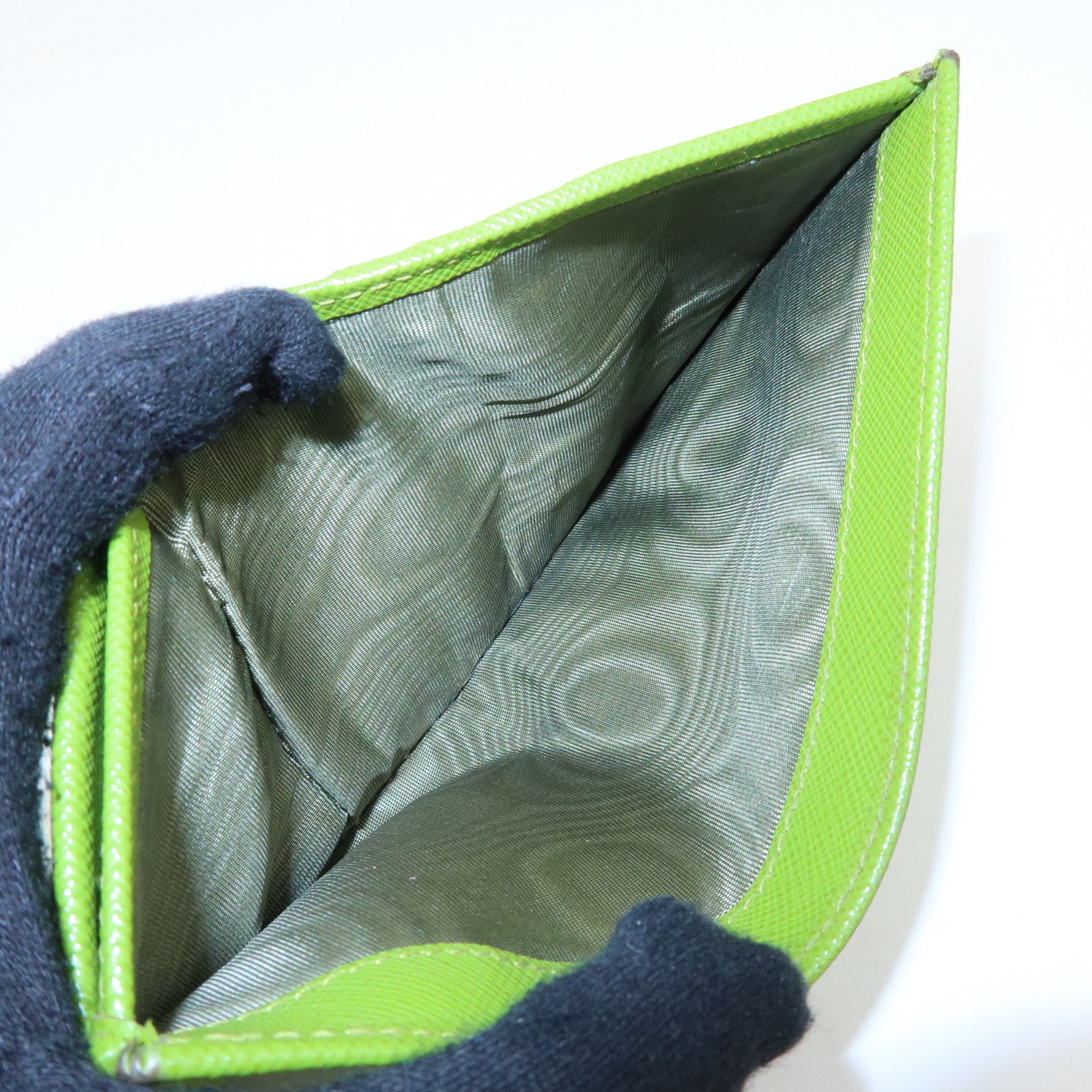 PRADA Triangle Logo Saffiano Leather Compact Wallet Light Green