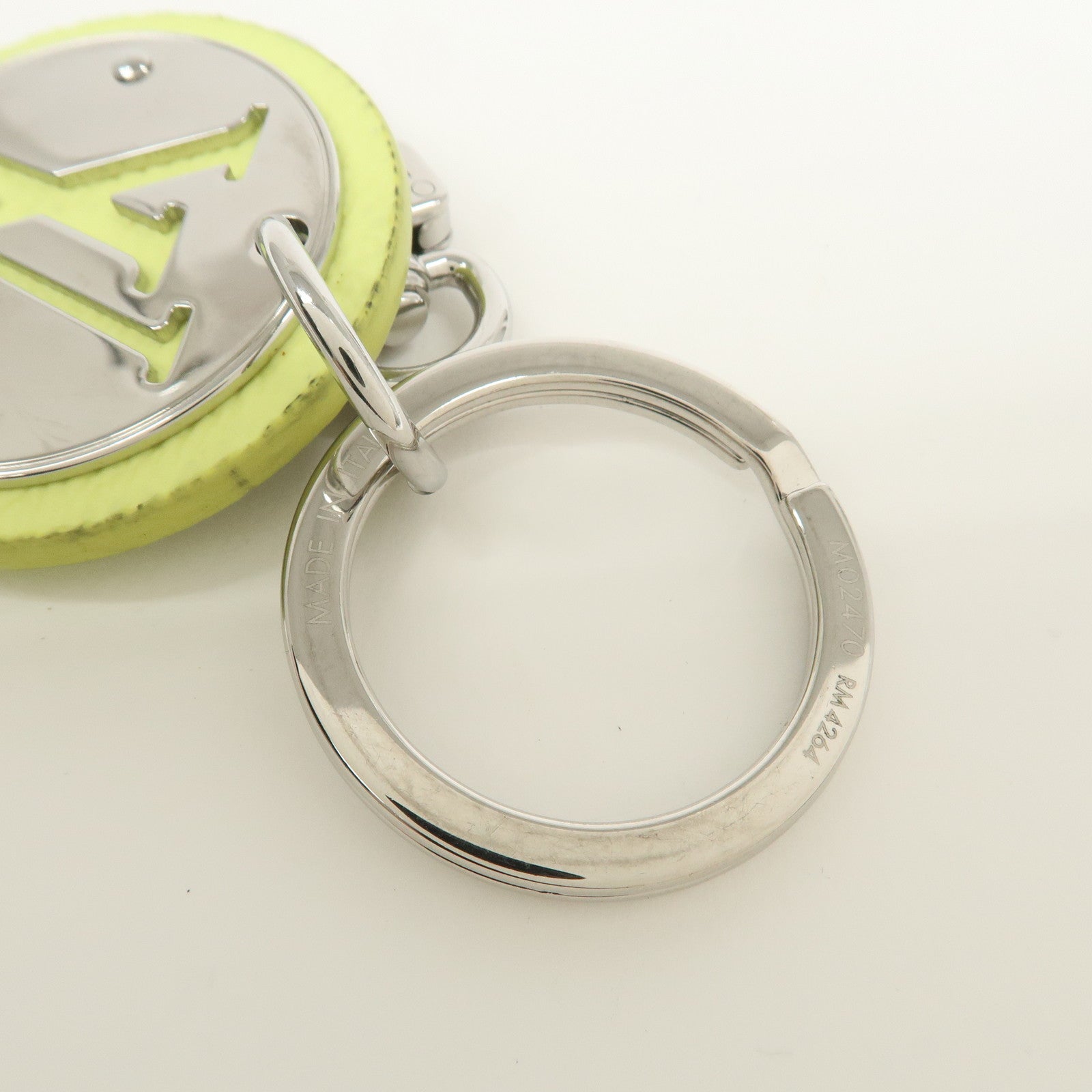 Louis Vuitton Circle Leather Metal Bag Charm Key Chain Lime M02470