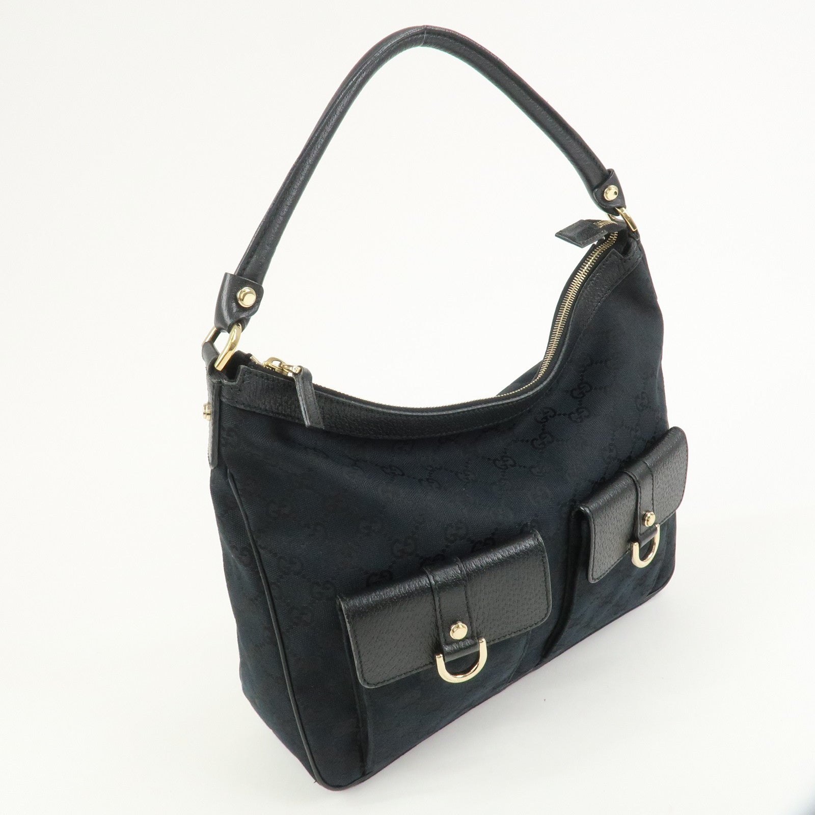 GUCCI Abbey GG Monogram Front Pocket Shoulder Bag Black 153025