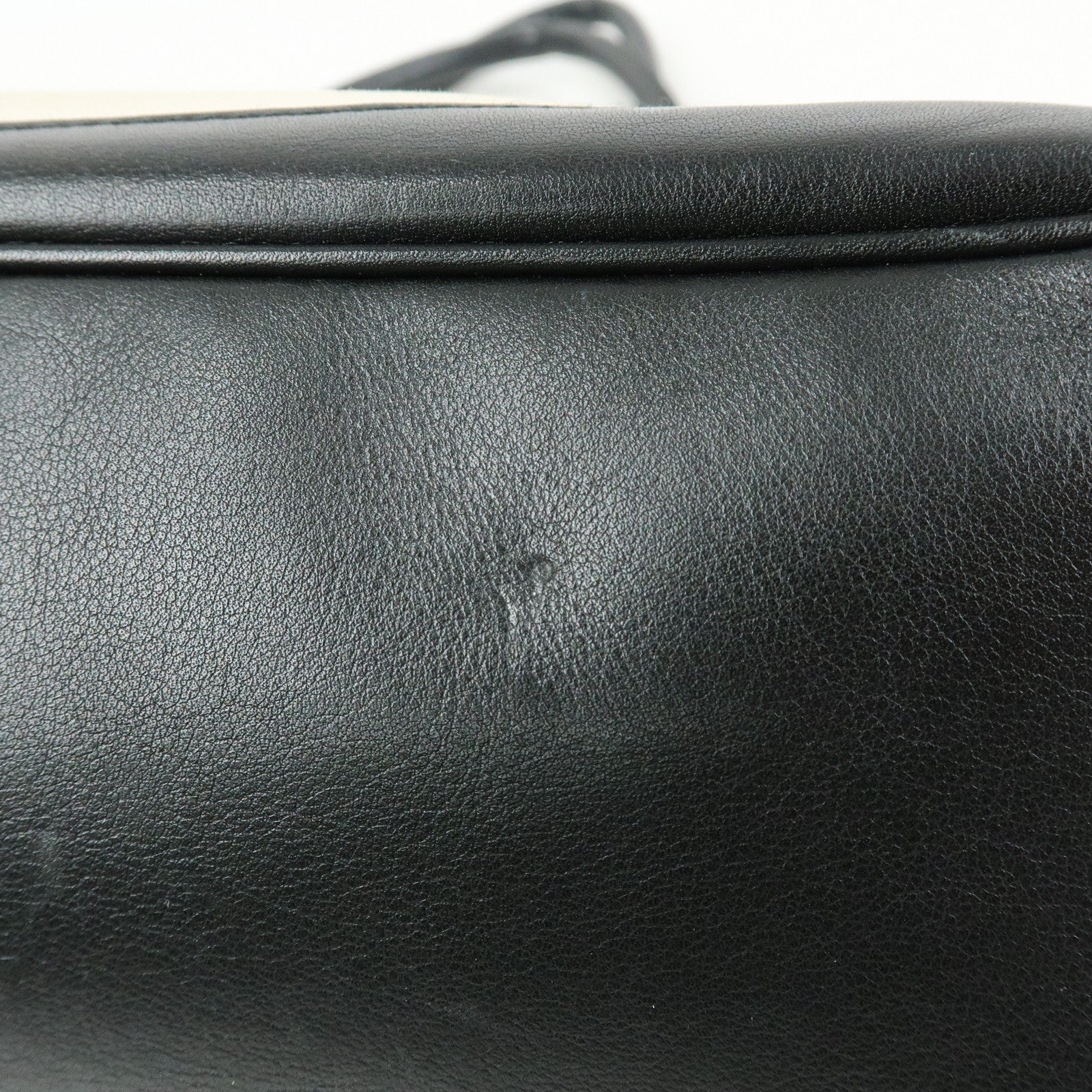 GUCCI Canvas Leather Hand Bag Ivory Black 92726