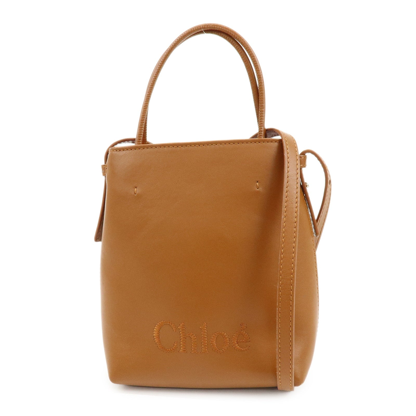 Chloe Micro Tote Bag Leather 2Way Bag Shoulder Bag Hand Bag Camel