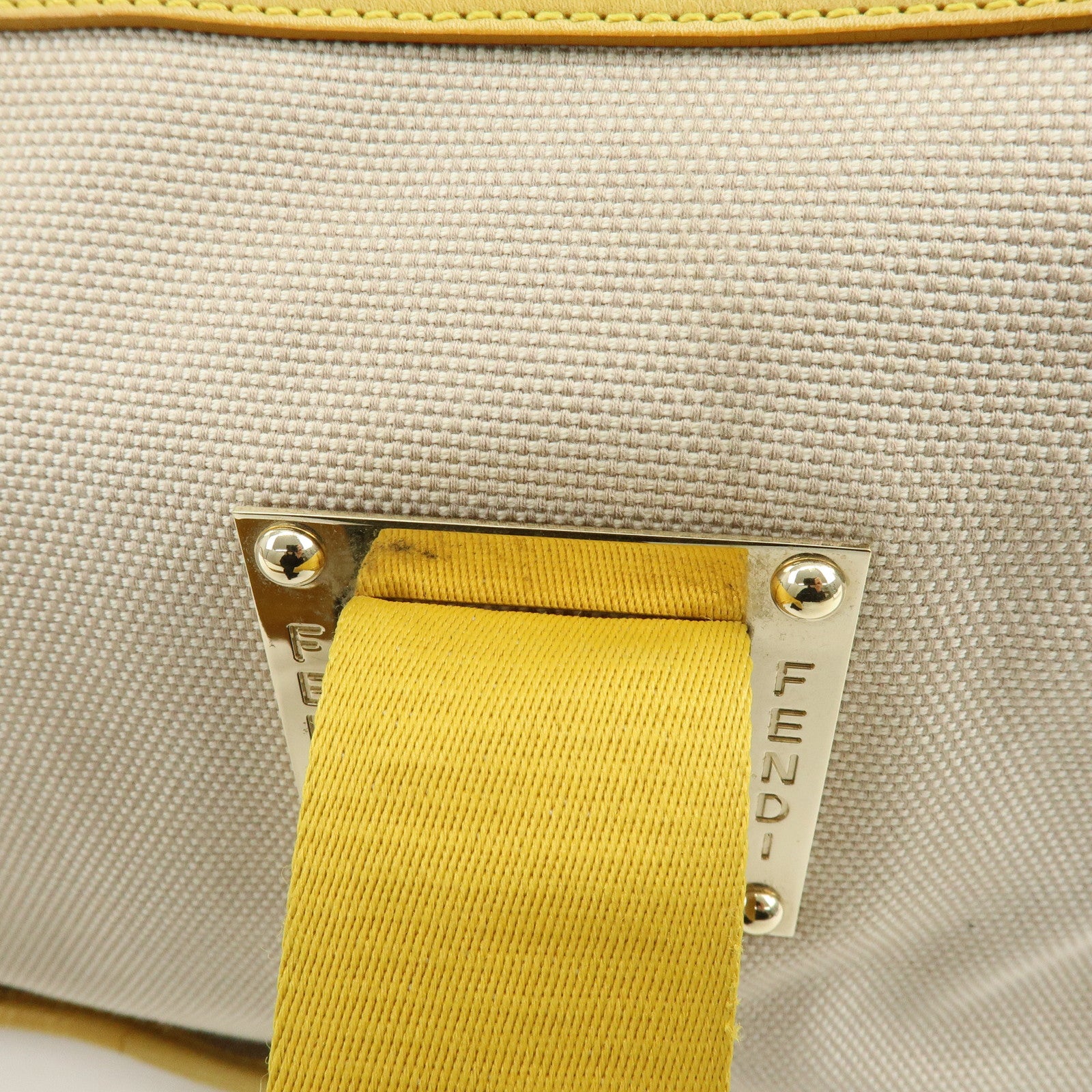 FENDI Zucca Canvas Leather Tote Bag Hand Bag Yellow Beige 8BN141MZH