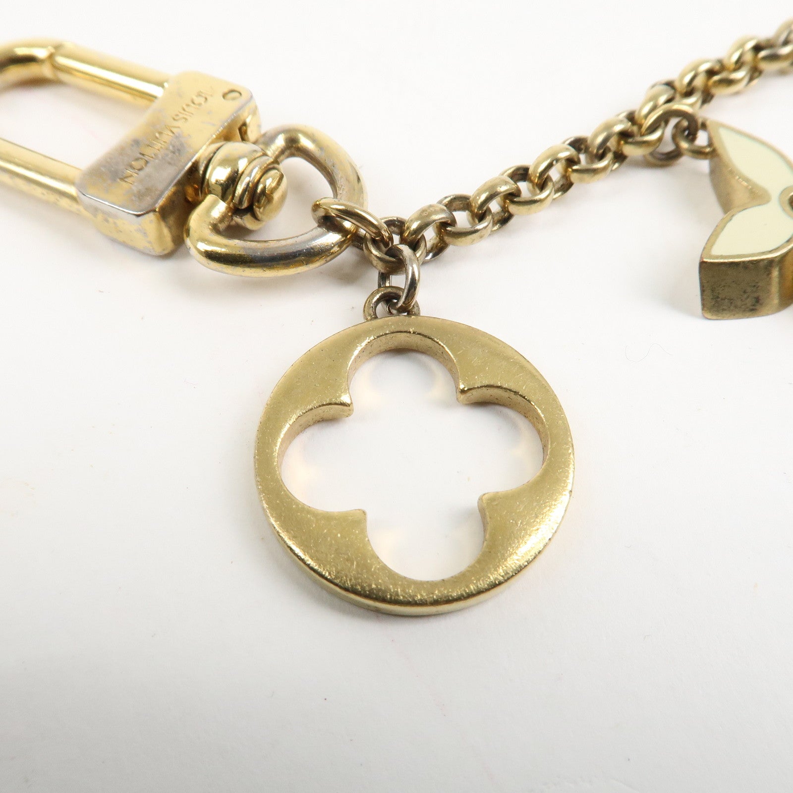 Louis Vuitton Fleur de Monogram Bag Charm Key Chain Gold M65111 Used