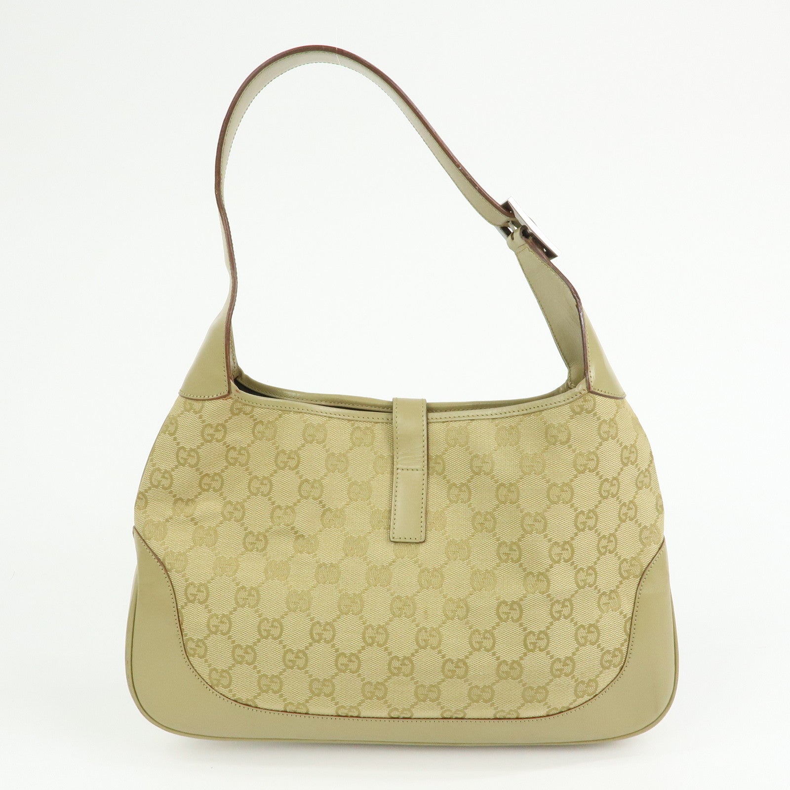 GUCCI Jackie Sherry GG Canvas Leather Shoulder Bag Khaki 00963