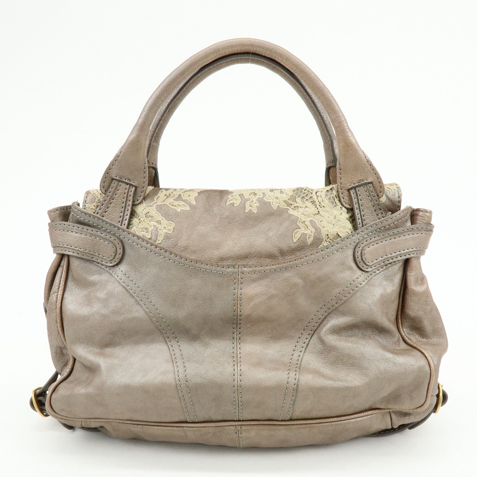 VALENTINO Flower Embroidery Leather Hand Bag Shoulder Bag Greige