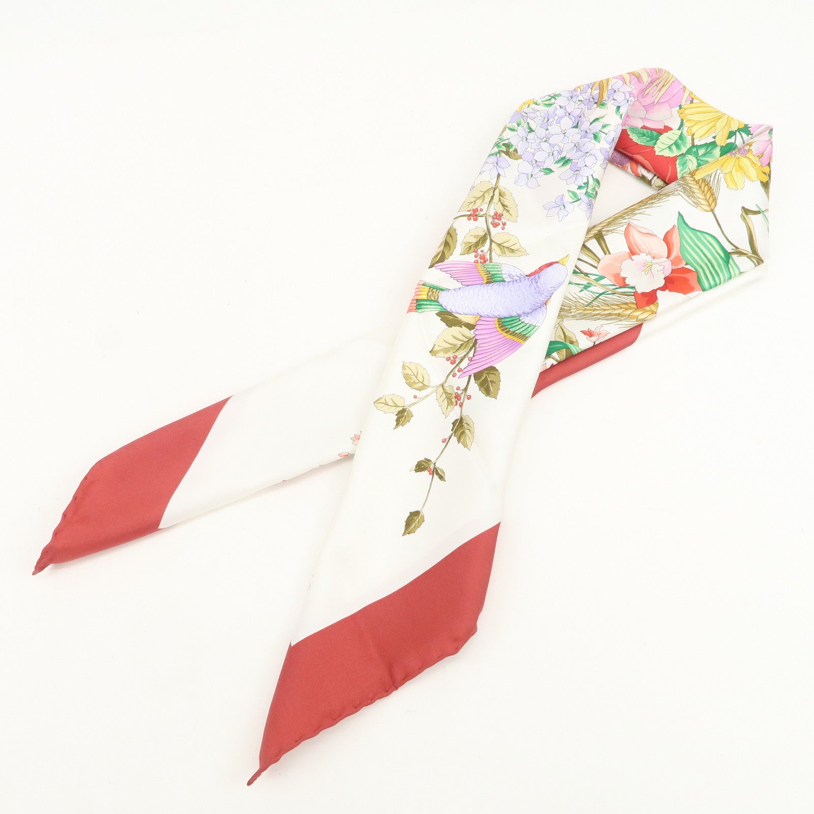GUCCI Logo Silk 100% Scarf Red Flora Multicolor