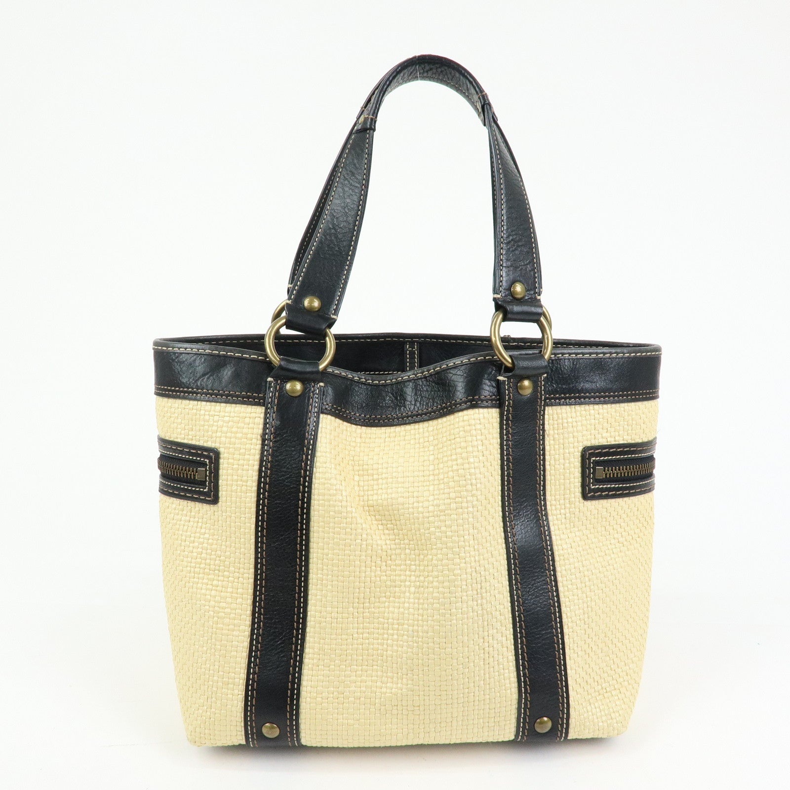 COACH renoma Set of 3 Raffia Leather Shoulder Bag Beige Blue Brown