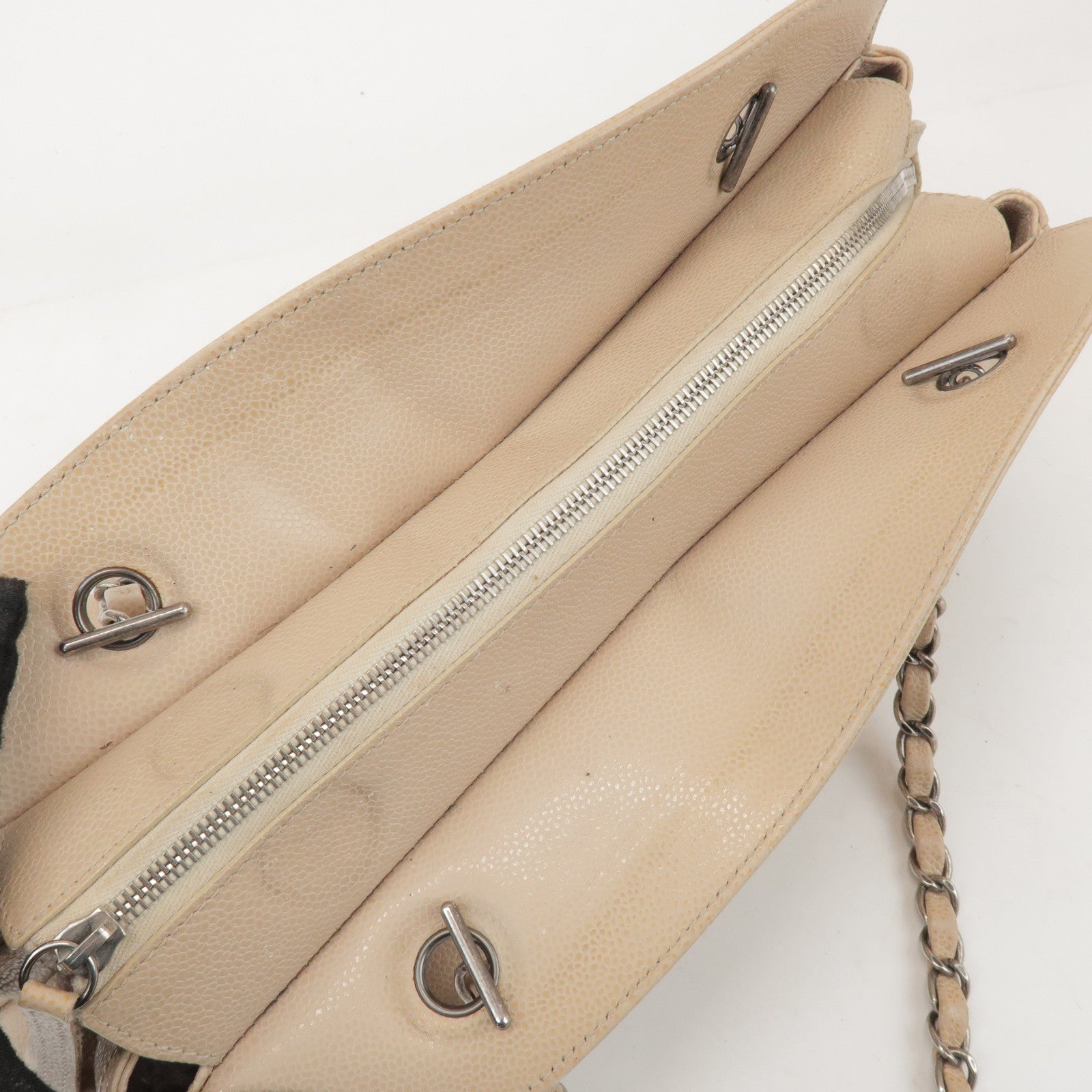 CHANEL COCO Mark Caviarskin Chain Shoulder Bag Hand Bag Beige