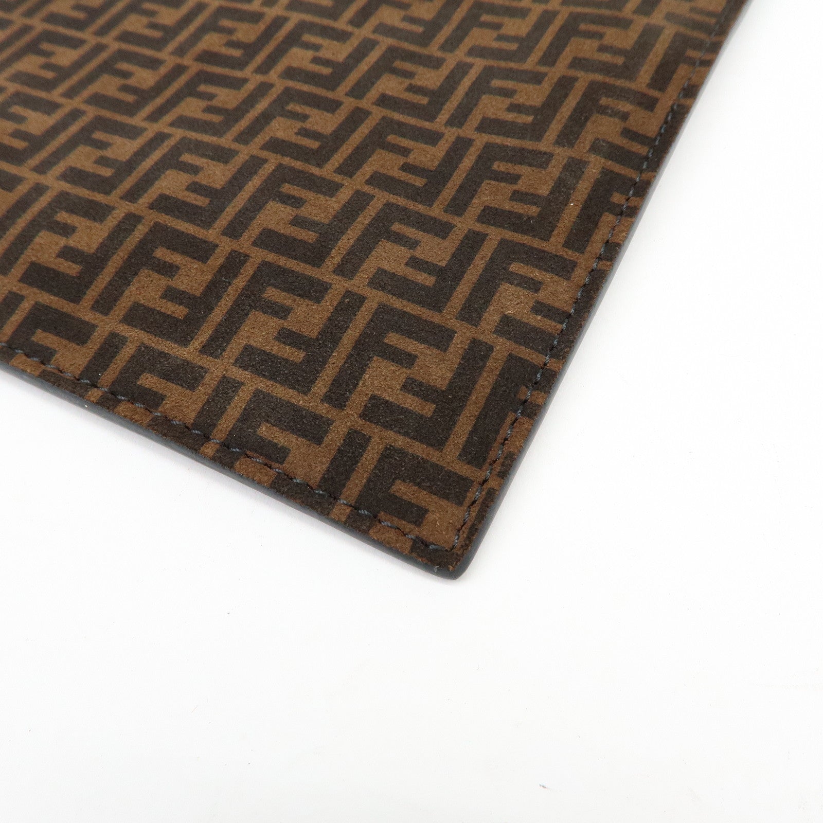 FENDI Zucchino Suede Leather Clutch Bag Flat Pouch Brown 8N0149