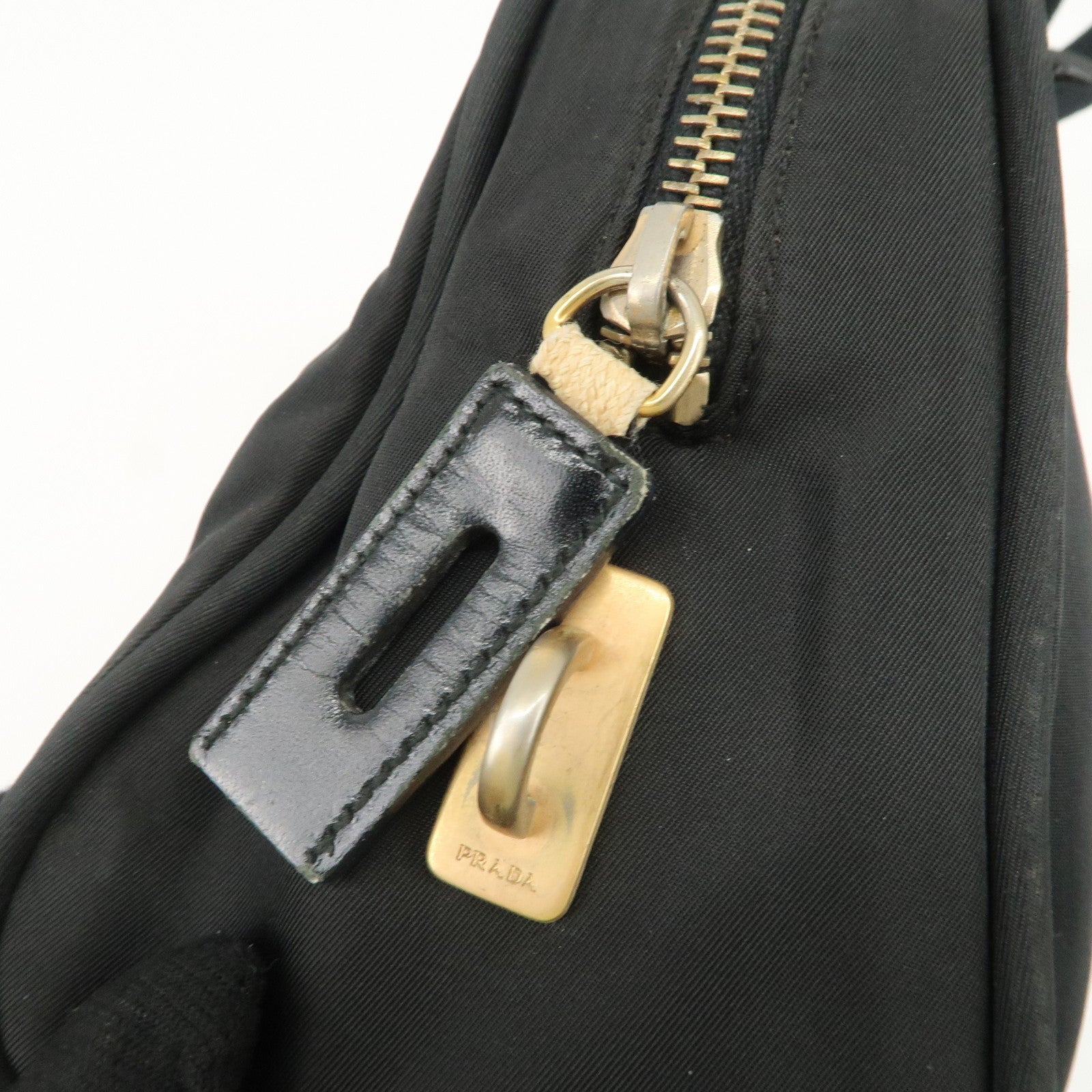 PRADA Triangle Logo Leather Nylon Hand Bag Shoulder Bag Black BR0141 Used
