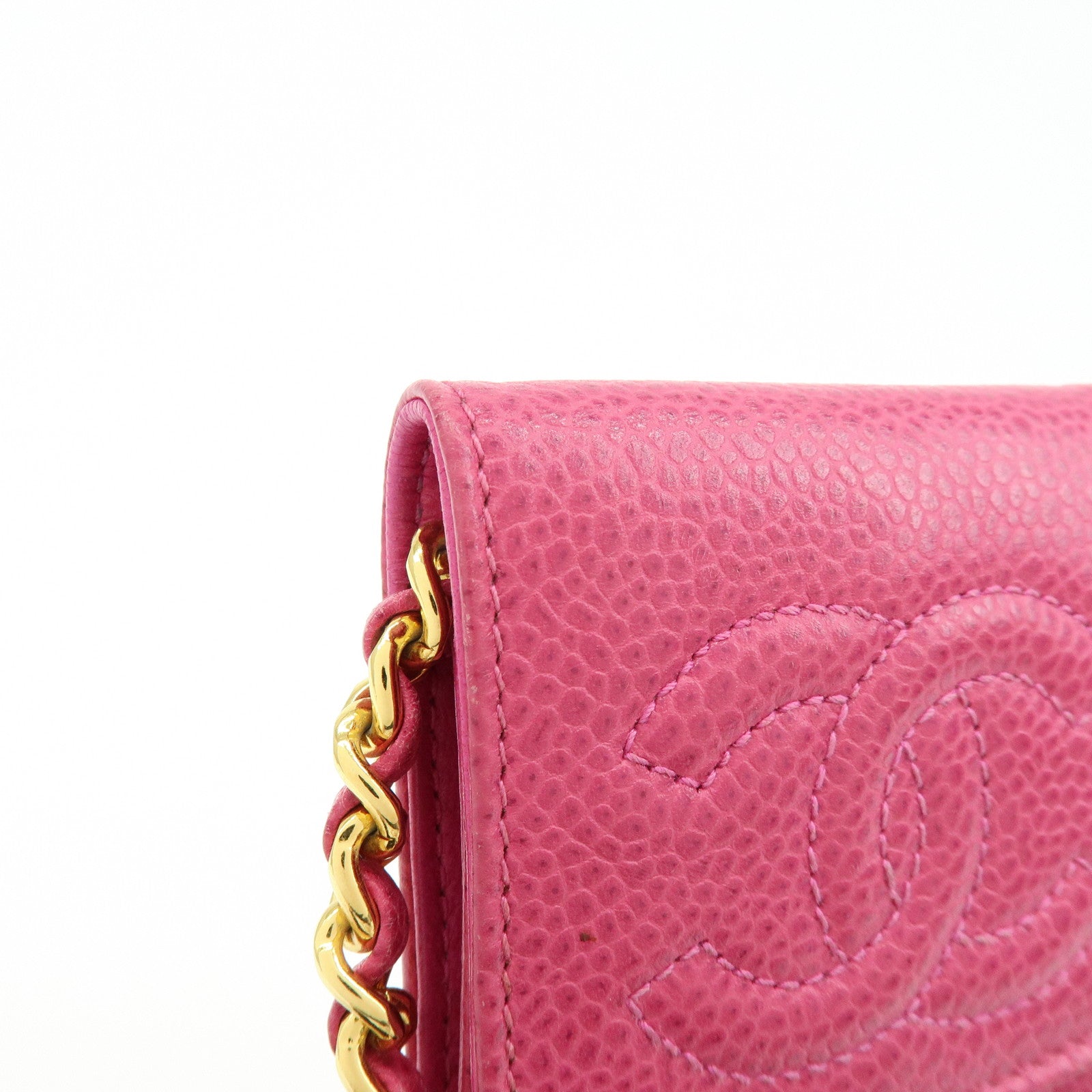CHANEL COCO Mark Caviarskin Chain Shoulder Bag Phone Pouch Pink
