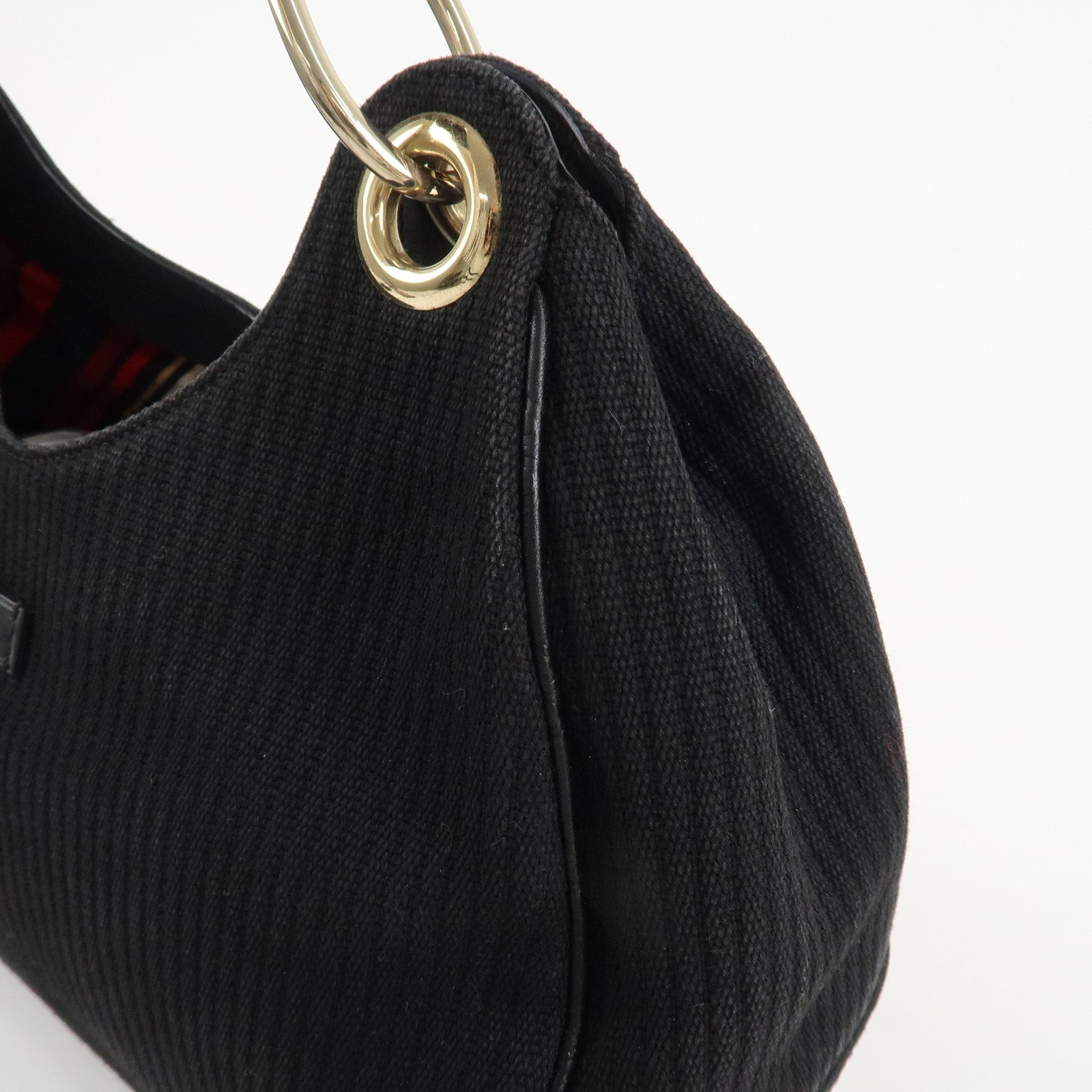 GUCCI Guccissima Leather Canvas Shoulder Bag Hand Bag Black 257265 Used