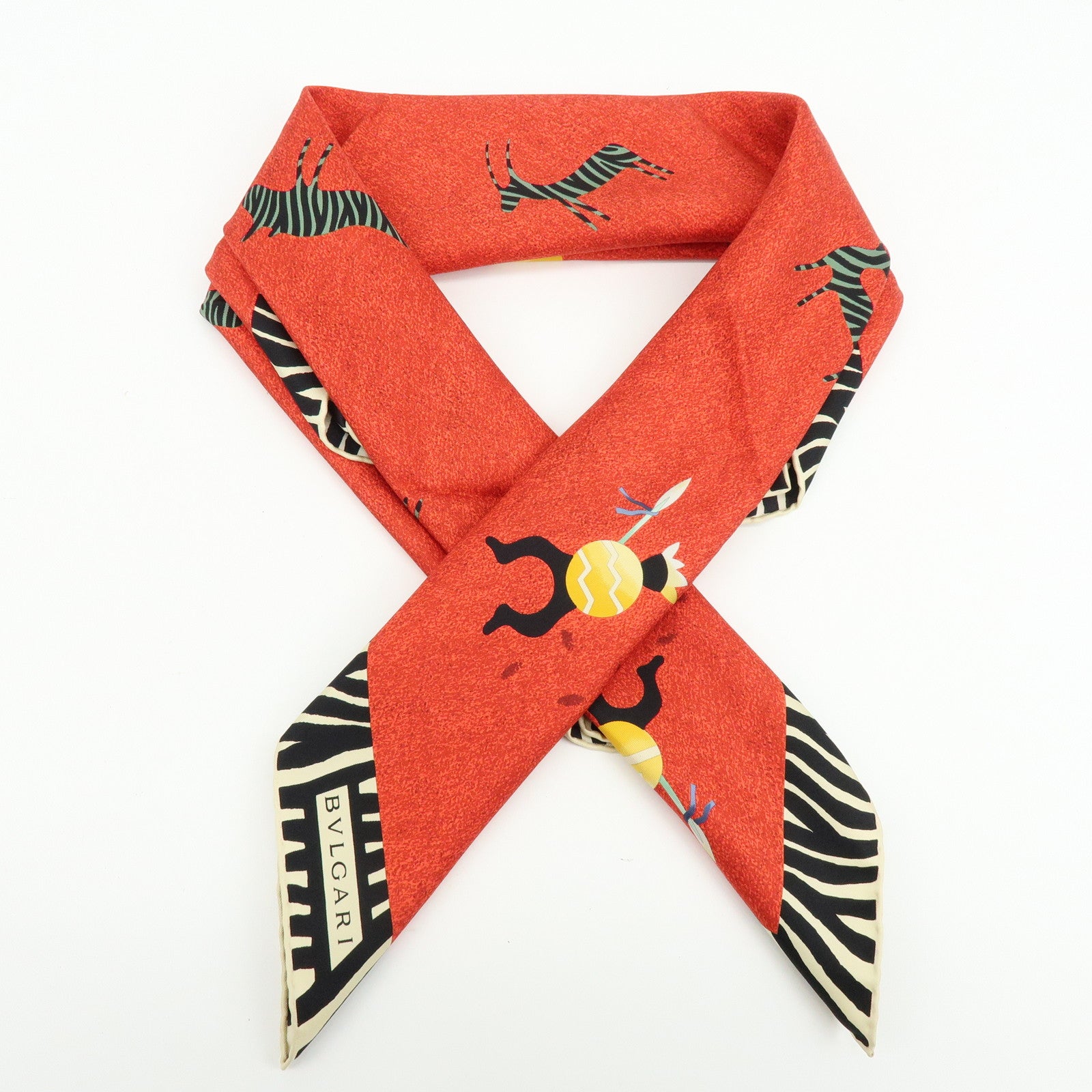 BVLGARI Silk 100% Scarf Zebra Print Red Black