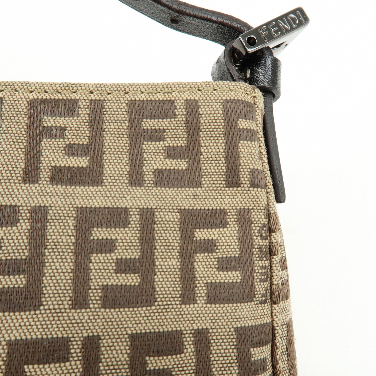 FENDI Zucchino Canvas Leather Hand Bag Brown Beige 8BR041