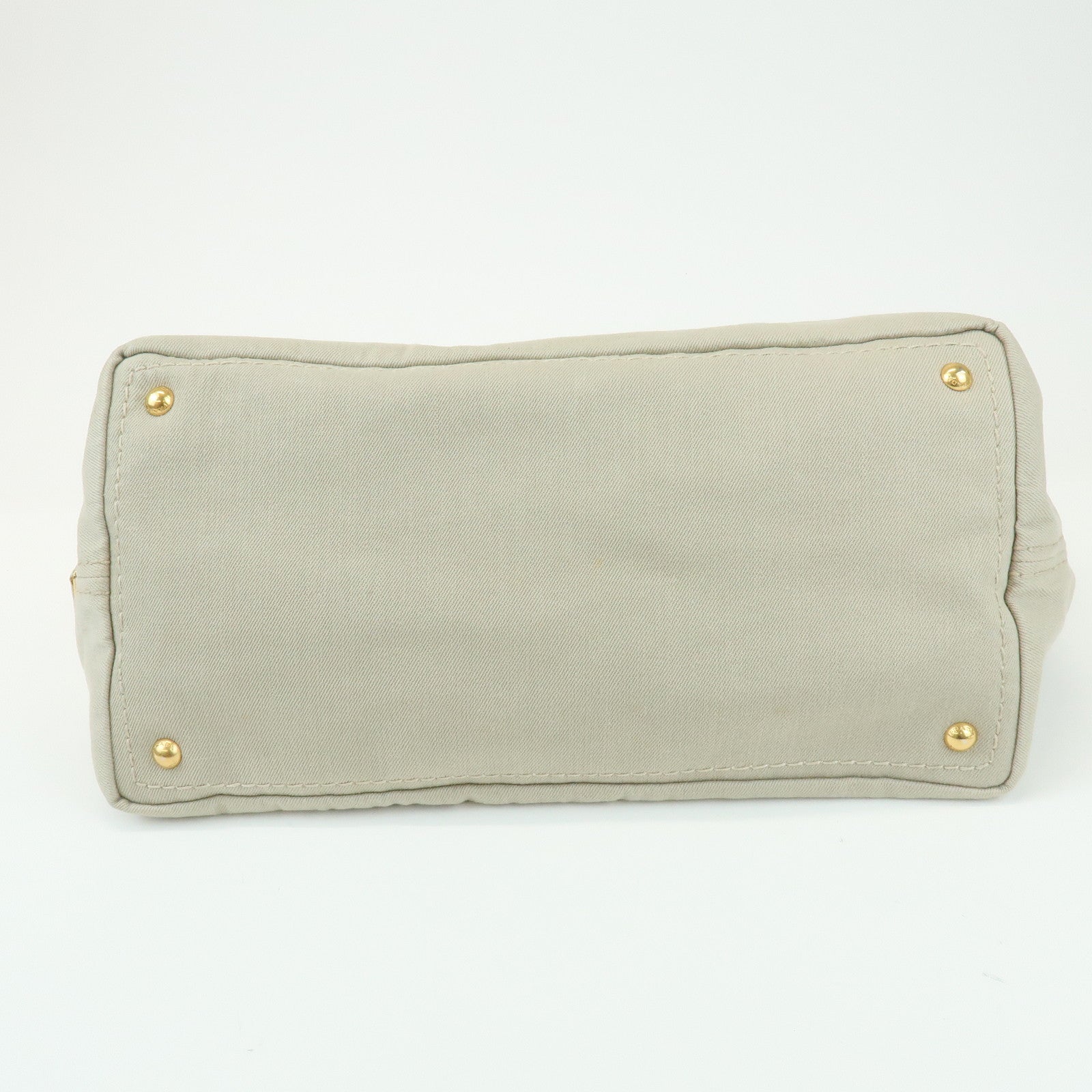 PRADA Triangle Logo Denim Tote Bag Shoulder Bag Light Beige BN2091
