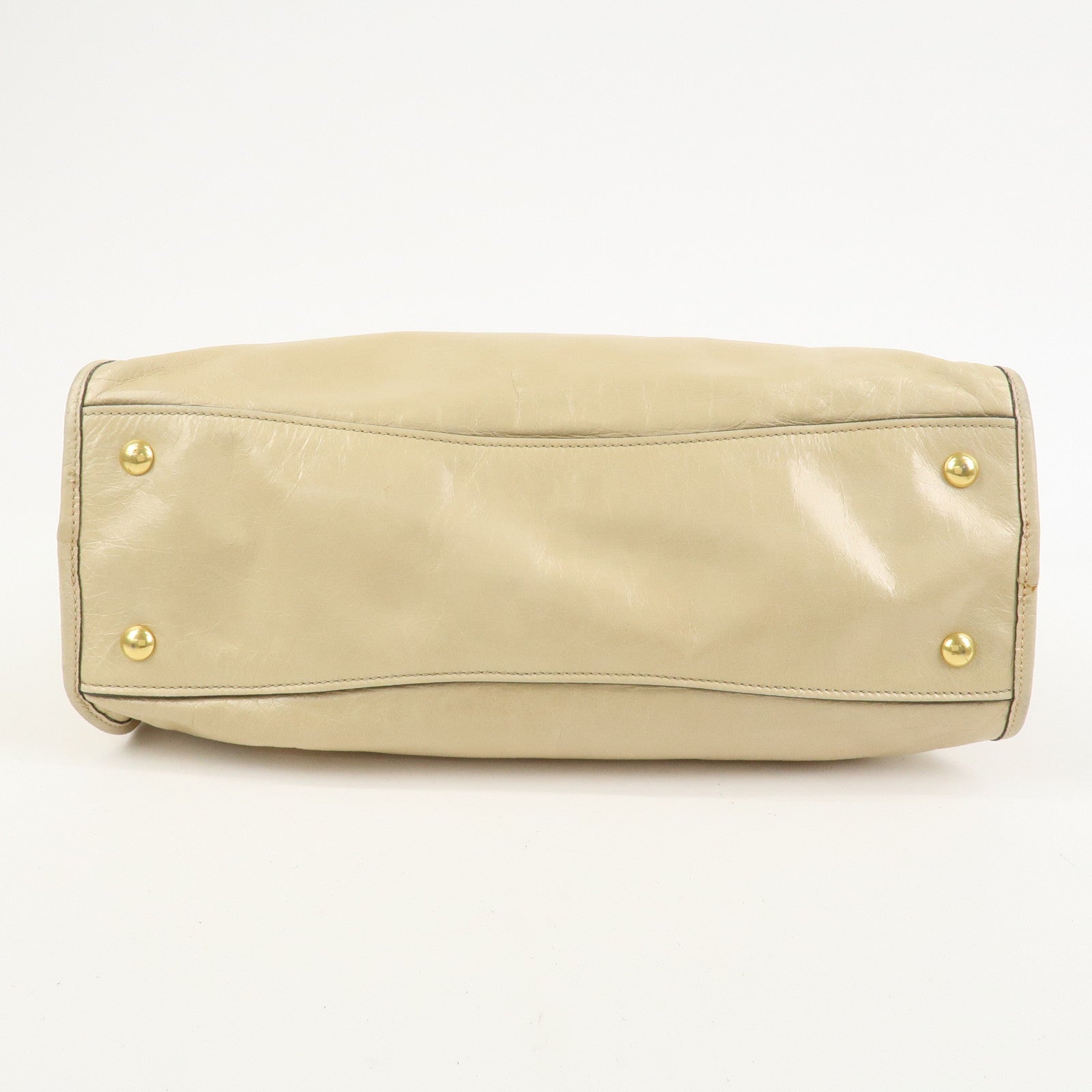 MIU MIU Logo Leather 2Way Bag Hand Bag Shoulder Bag Beige