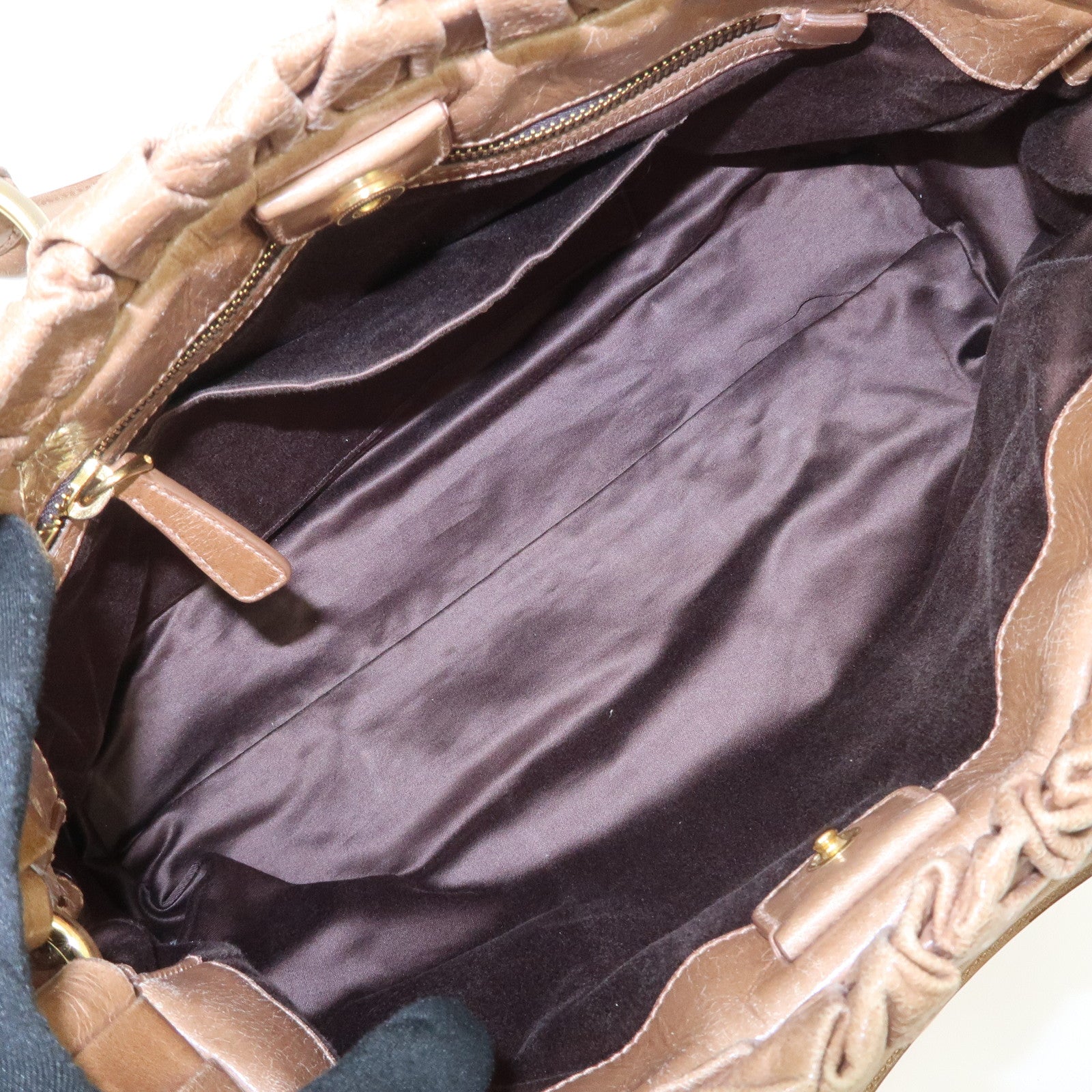 MIU MIU Leather 2Way Bag Hand Bag Shoulder Bag Brown RN0647