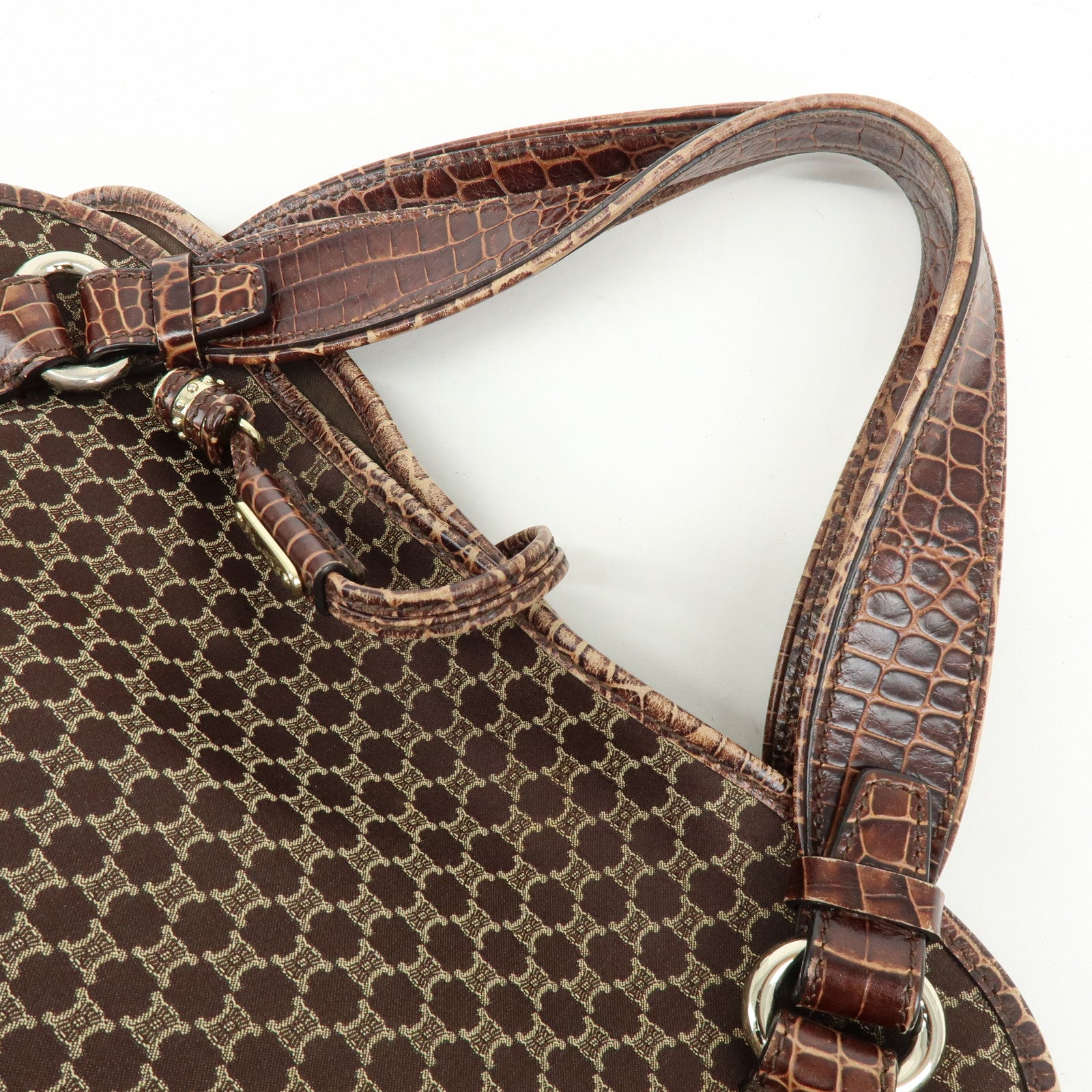 CELINE Macadam Bittersweet Canvas Leather Shoulder Bag Brown