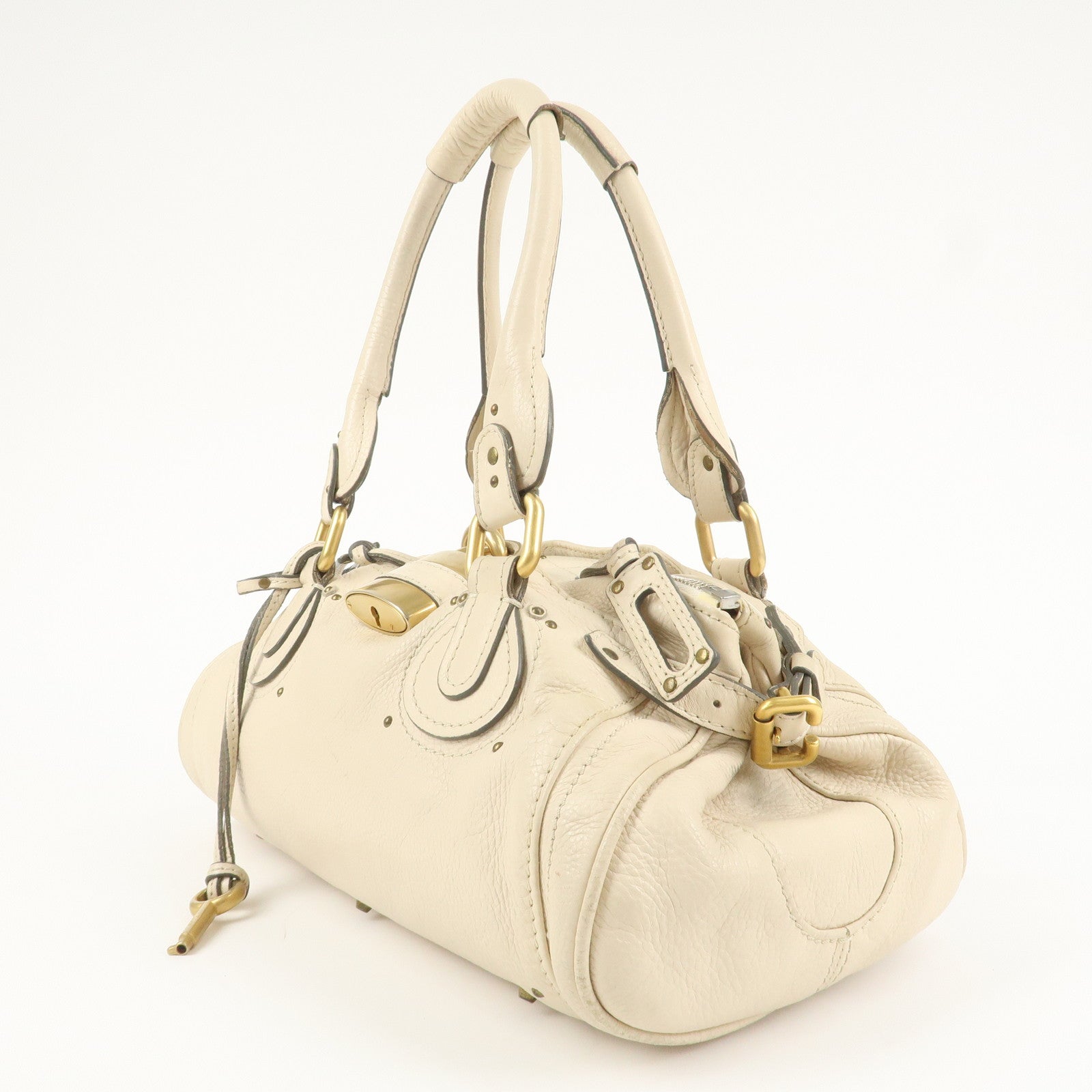Chloe Paddington Leather Medium Hand Bag Shoulder Bag Ivory Used