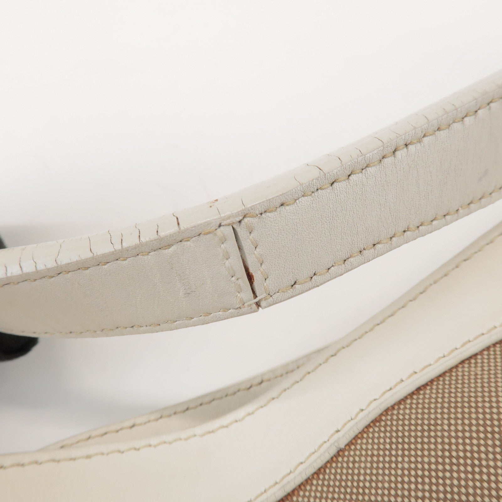 PRADA Jacquard Canvas Leather Shoulder Bag Hand Bag Beige Ivory