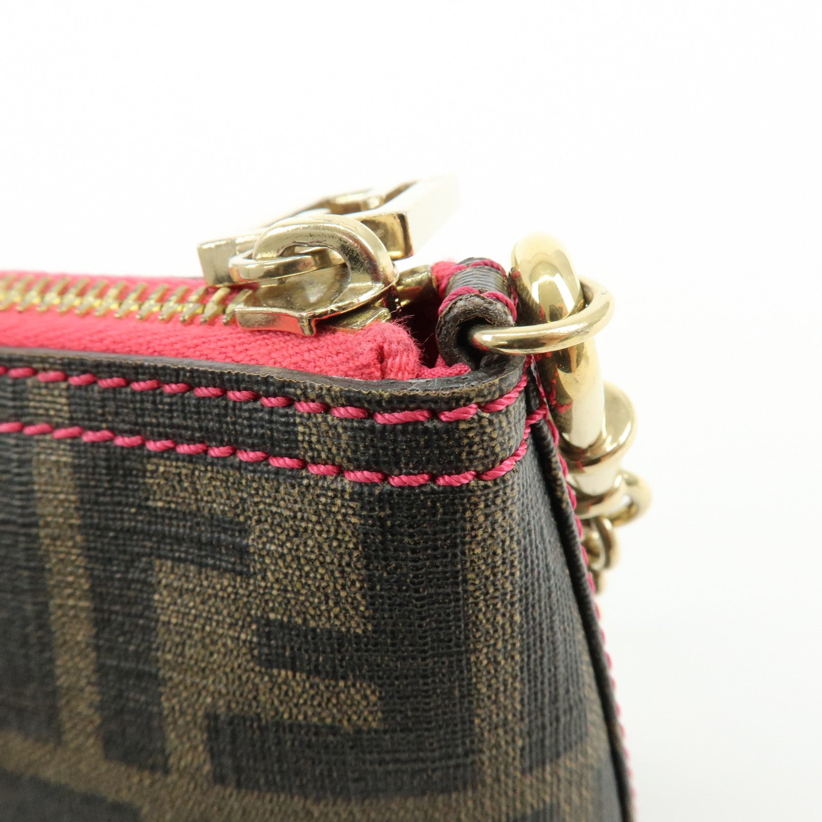 FENDI Zucca Print PVC Chain Accessory Pouch Hand Bag Pink 8BR592
