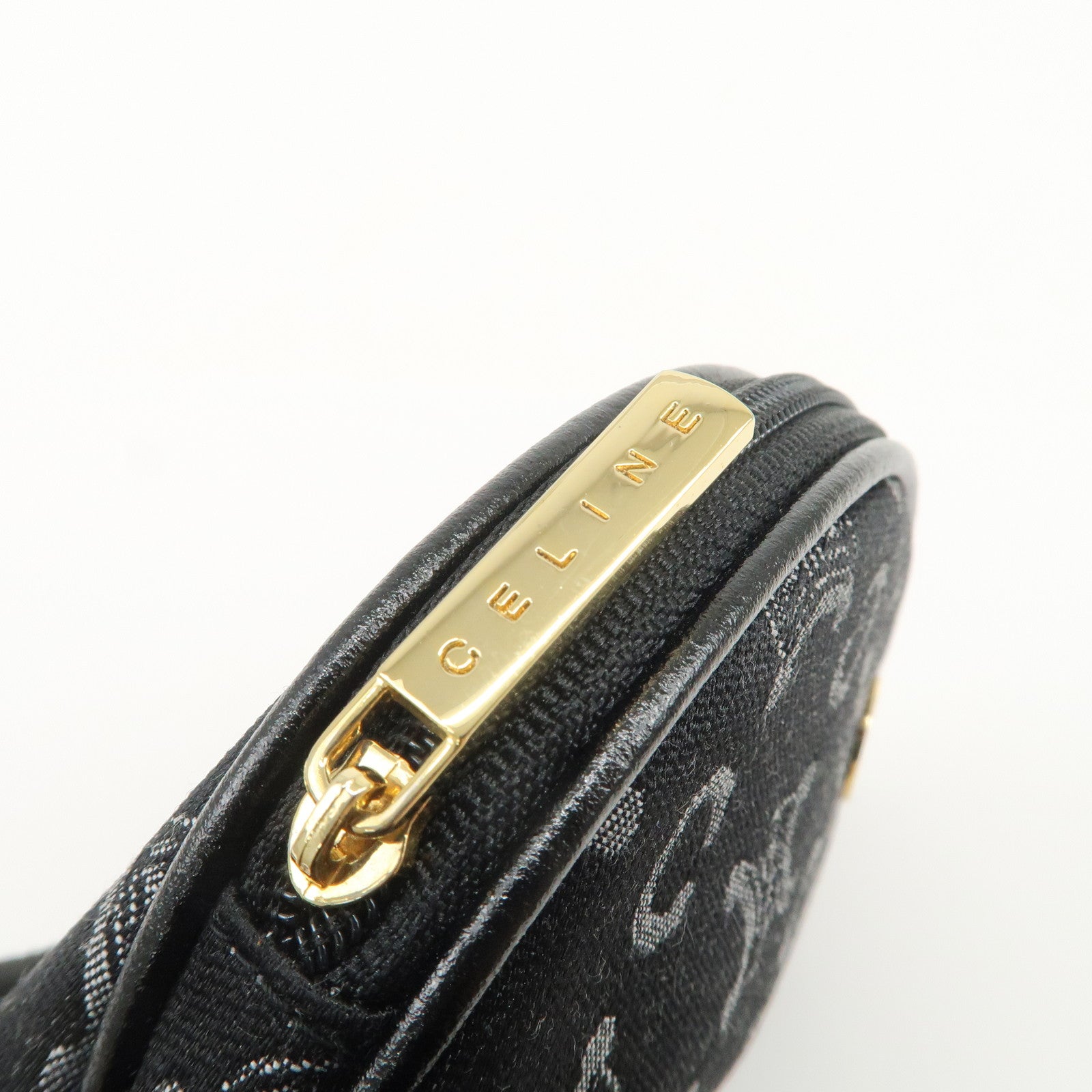 CELINE C Macadam Logo Canvas Leather Cosmetic Pouch Black