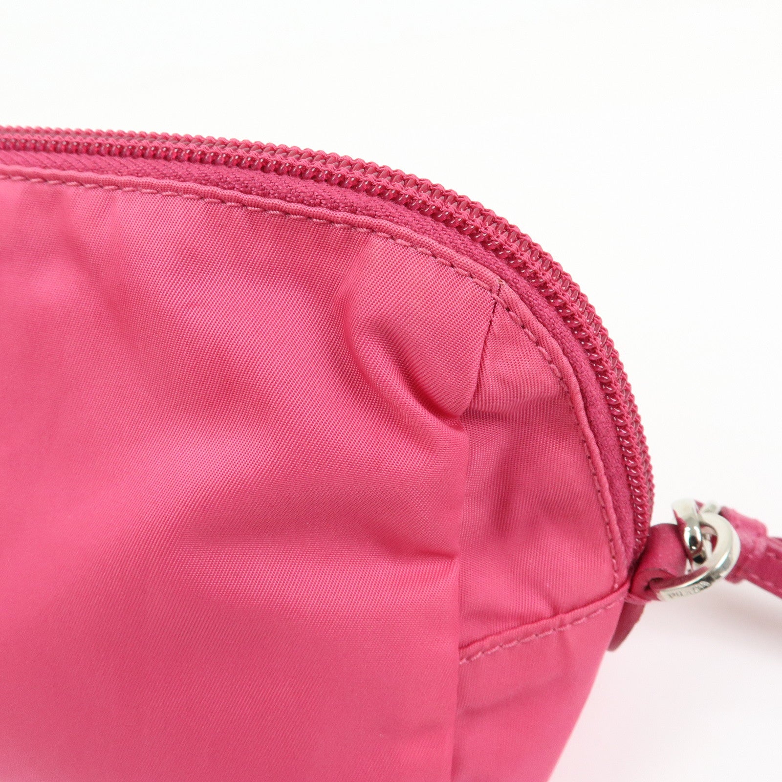 PRADA Triangle Logo Nylon Leather Cosmetic Wristlet Pouch Pink