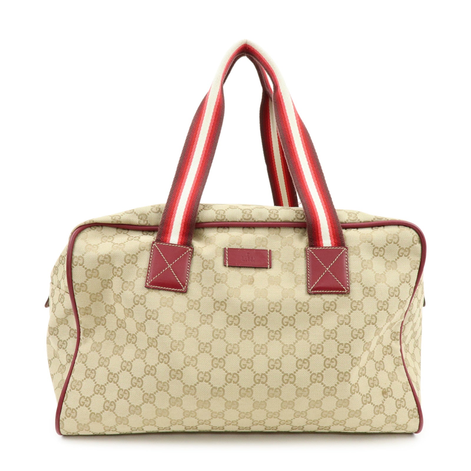 GUCCI GG Canvas Leather Boston Bag Shoulder Bag Beige Red 153240