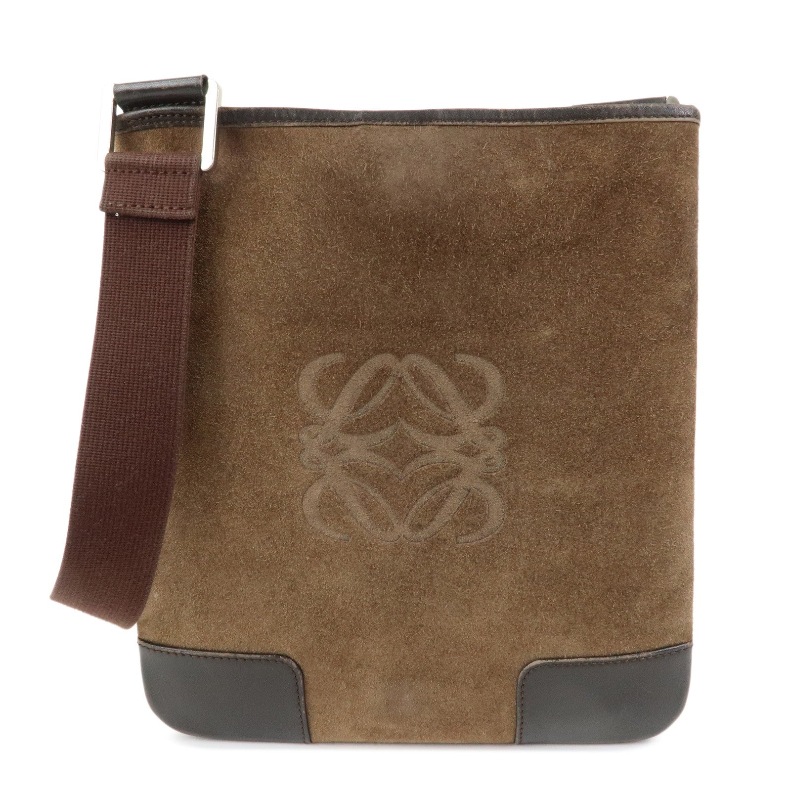 LOEWE Anagram Suede Leather Shoulder Bag Crossbody Bag Brown